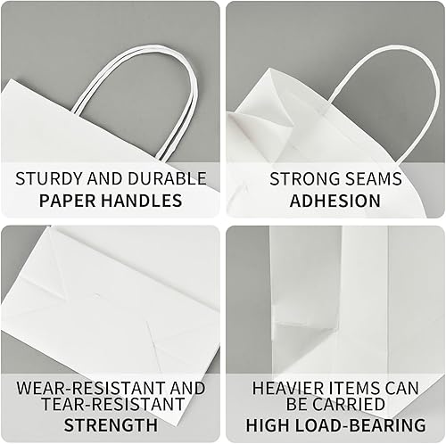 Miniatura 10 de Paquete de 100 bolsas de regalo de papel natural liso mediano de 8 x 4.5 x 10.8 pulgadas con asas, a granel, bolsas de papel kraft marrón para