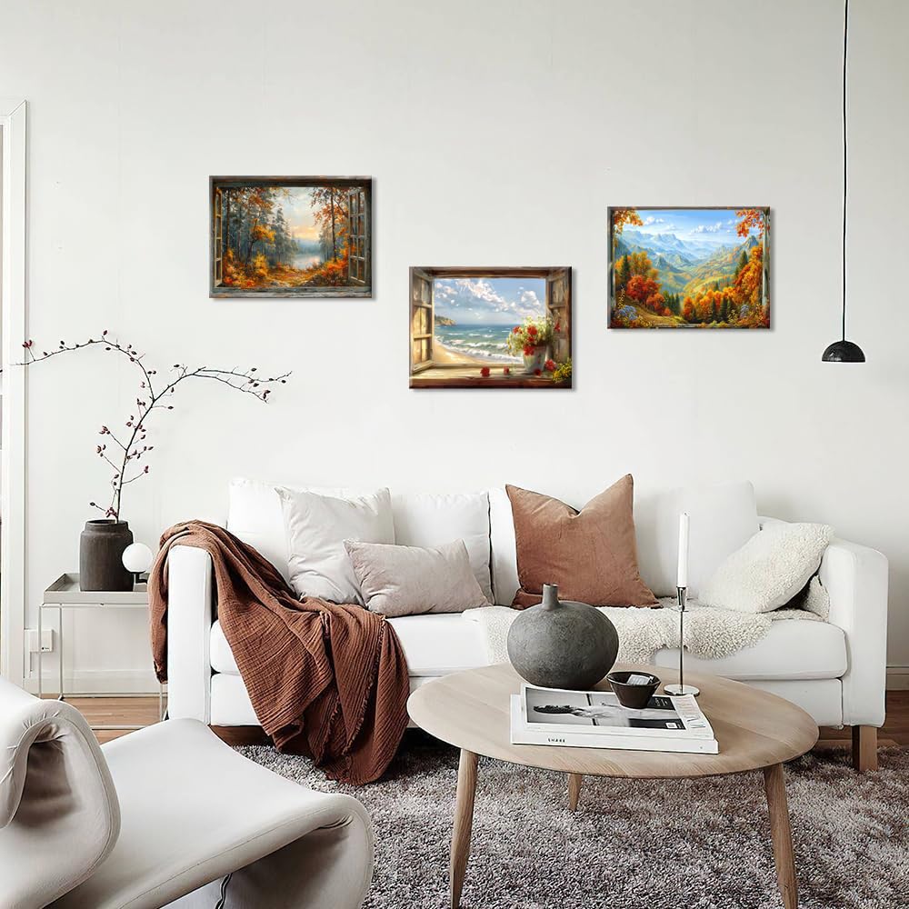 PIY PAINTING Stampa Su Tela, Natura Paesaggio Immagini Moderni Murale, Poster Artistico Autunnale, La Vista Dalla Finestra, Arte Murale Su Tela Seaside Per Camera Letto Soggiorno Ingresso, 3x30x40 cm