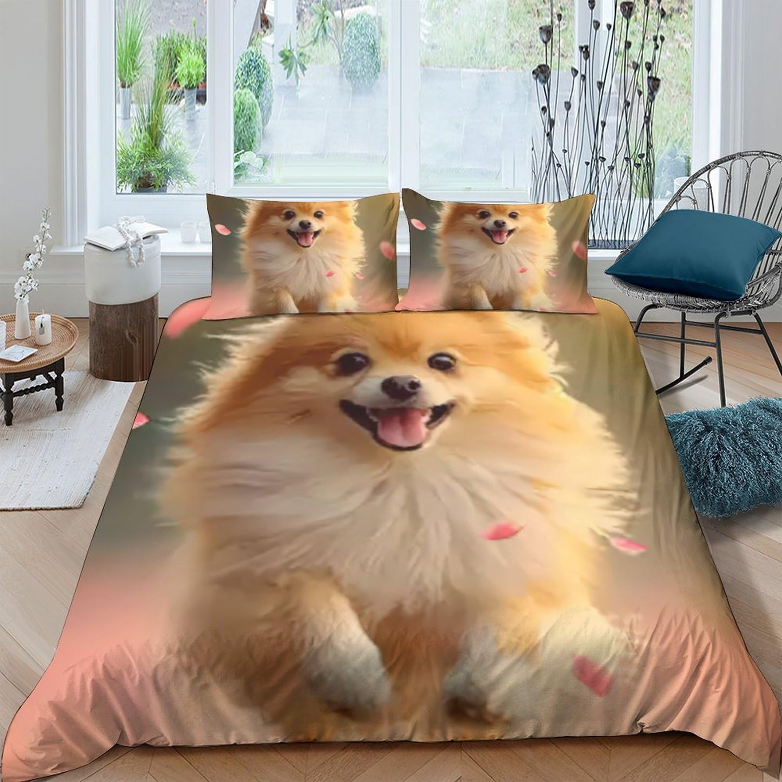 Ctjqhvkz Style-7 3D Printed Fluffy Pomeranian Fitted Sheet Microfiber Soft Dog Bed Cover For Bedroom Guest Room Mattress Decor Single（135X200cm）
