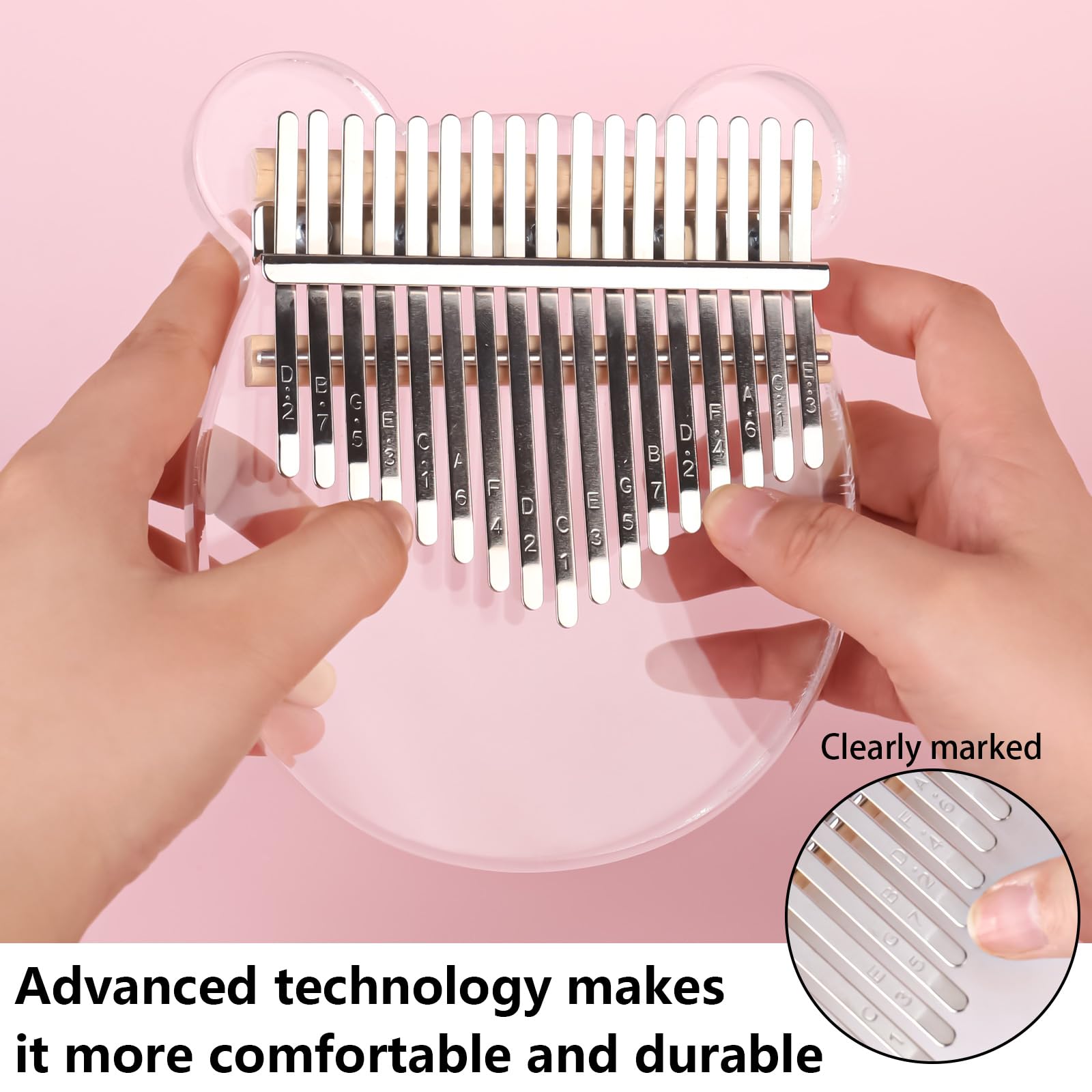 Kalimba 17 chiavi, pianoforte per pollice in acrilico, strumento Kalimba, Mini Fingerpiano, Kalimba Thumb Piano con martello e Tune Study Booklet adesivo per bambini adulti