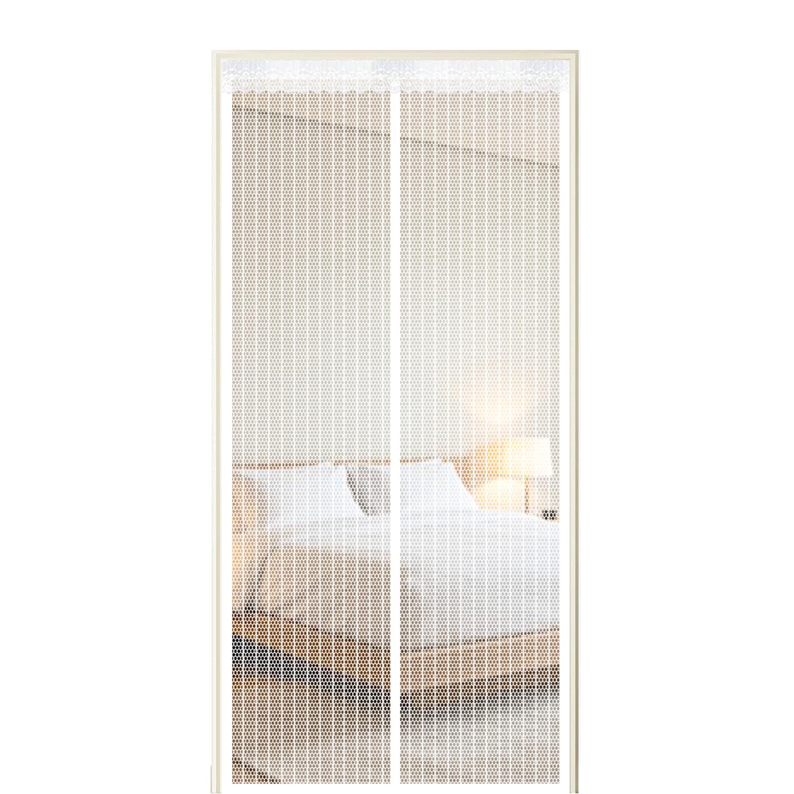 Fly Screen Door 120 x 285 cm Self Sealing Powerful Magnets Fly Screens Doors Nets with Powerful Magnets & Full Frame Magic Tape Suitable for Patio Doors Balcony Bedroom, White
