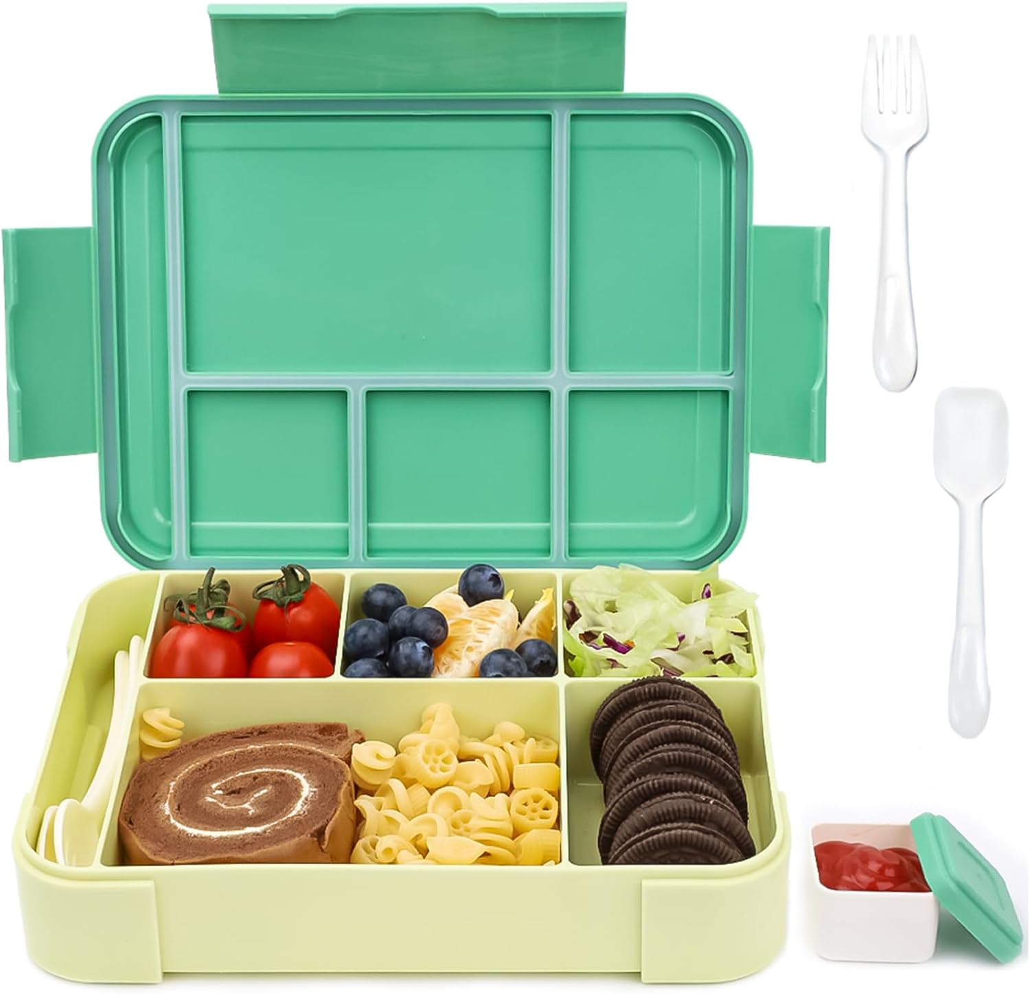 Bento Lunch Box,1330ML/45OZ Simple Bento Box With 6 Compartments,Cutlery,Microwave Dishwasher Freezer Safe,Versatile Bento Box for Adults