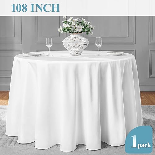 Miniatura 5 de VidaFete Paquete de 1 mantel redondo de poliéster de 108 pulgadas, resistente a las manchas y a las arrugas, para cocina, comedor, fiesta, boda,