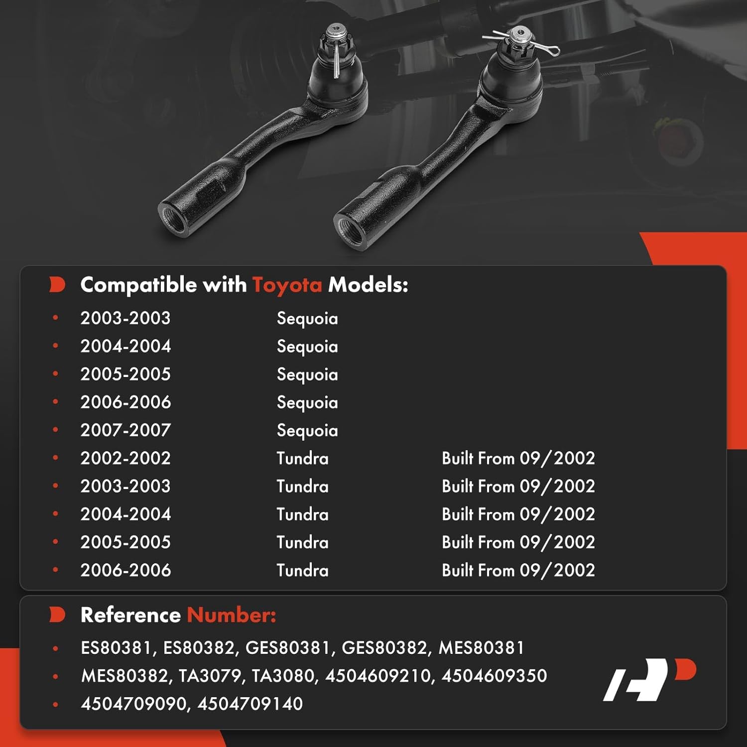 A-Premium 2 x Front Outer Tie Rod Ends, Compatible with Toyota Tundra 2002-2006, Sequoia 2003-2007
