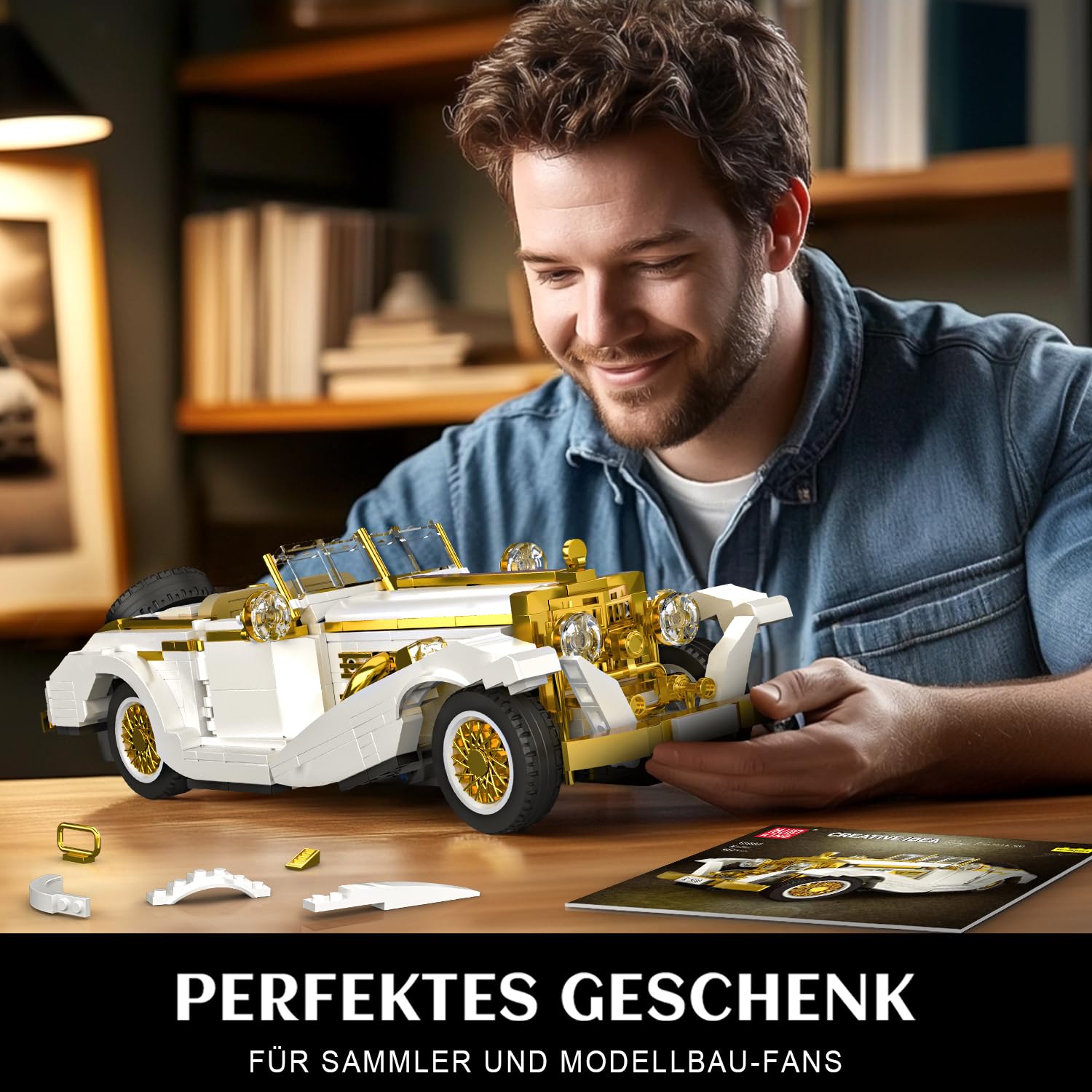 Mould King 10003 Oldtimer Klemmbausteine Auto, Klassisches Modellauto Bausatz mit öffnenden Türen & Motor, Technik Bausteine Set für Erwachsene, Sammler & Geschenk (958 Teile)