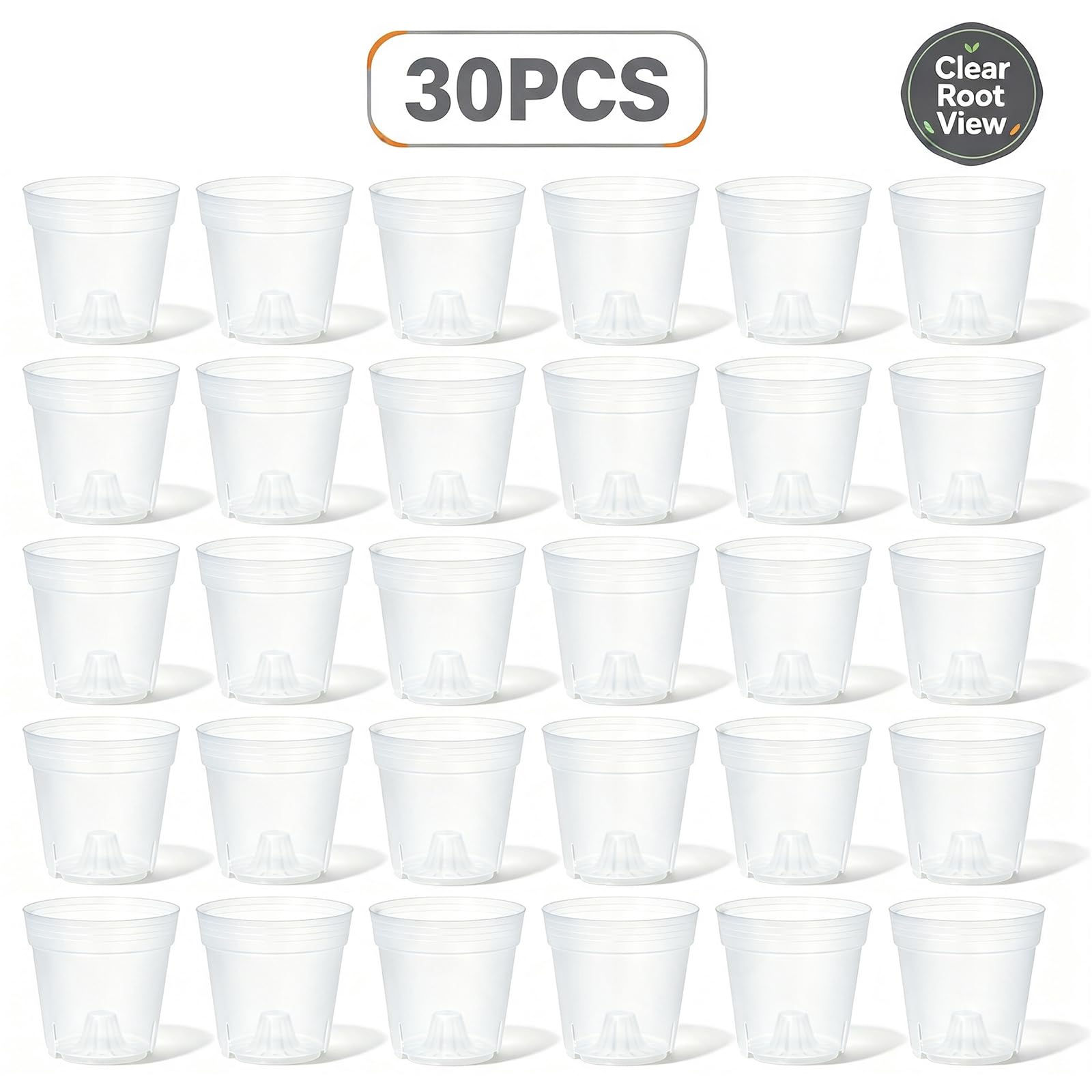 Lot de 30 pots de fleurs en plastique transparent pour orchidées, 11 cm