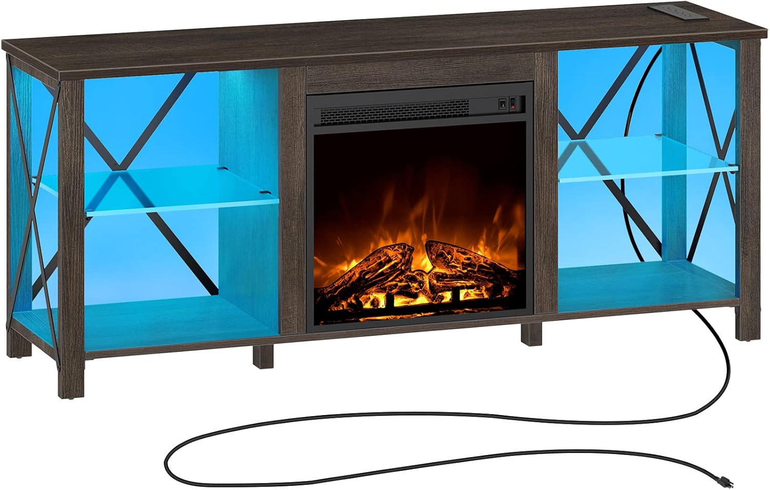 Rolanstar Fireplace TV Stand 55" with Led Lights and Power Outlets