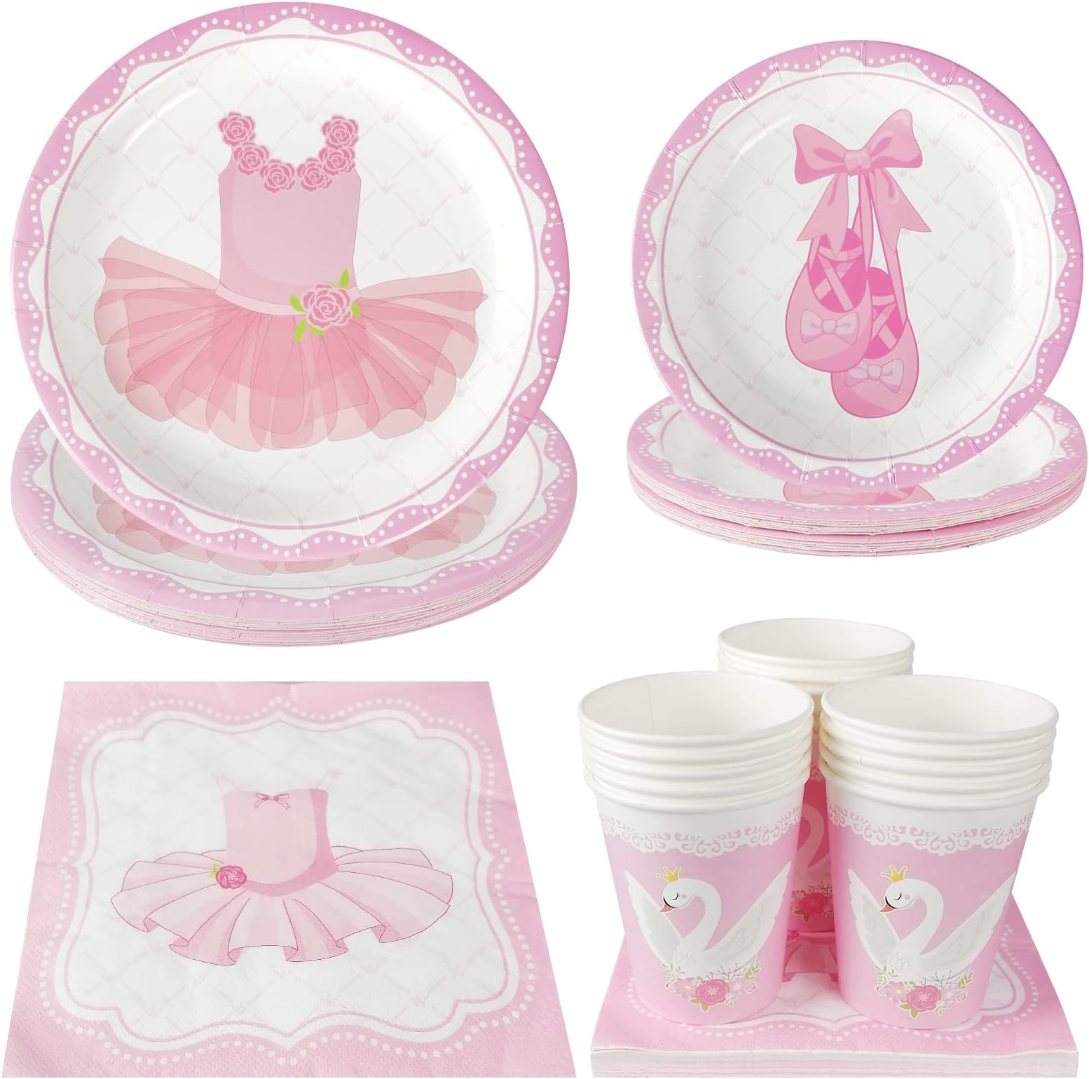 Cieovo Ballerina Party Pack, Serves 16 Guest -Including Dinner Plates, Luncheon Napkins and Cups Supply Tableware Set Kit for Dancing Girl Ballet Theme Birthday Party Decorations