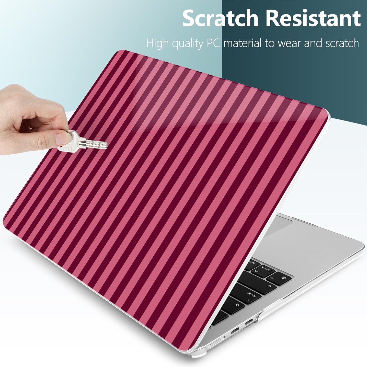 TWOLSKOO Compatible with MacBook Air 13 inch Case M5 2026 M4 2025 M3 M2 2024-2022 A3449 A3240 A3113 A2681, Plastic Hard Shell & Keyboard Cover for MacBook Air 13.6 inch Case, Dark Pink Stripes