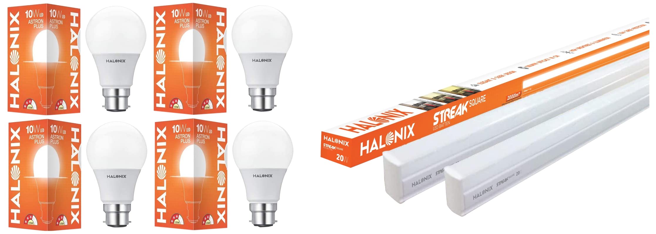 Halonix 20W Led batten tubelight (Pack of 2, cool day white) B22 10-Watt Led ASTRON Plus (Pack of 4, White, Round)-image-45
