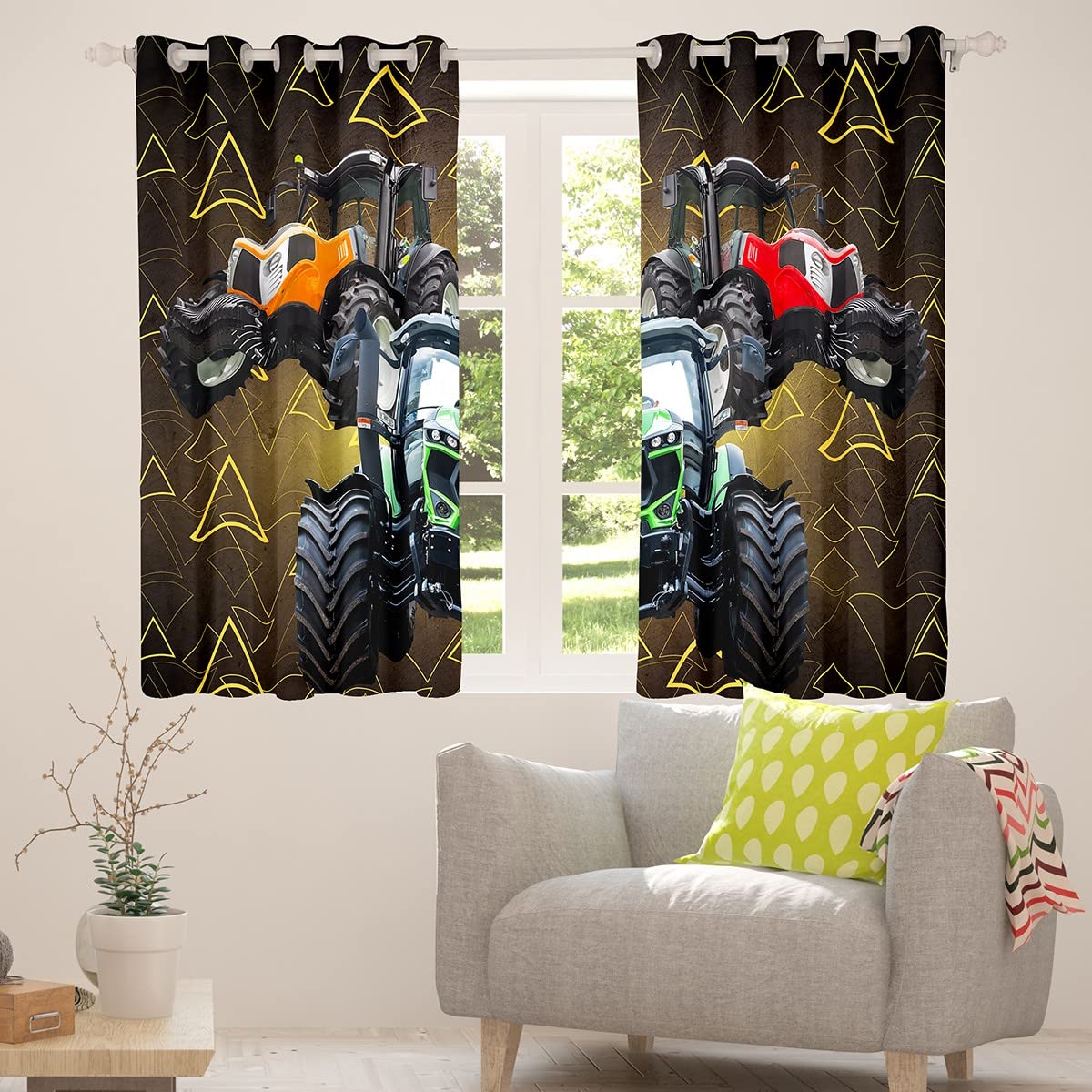 Cortina Opaca para Coche 3D (30-50%) para niños, Equipo agrícola, Camiones, Cortinas para niños, Adolescentes, Tractores, vehículos, Cortinas de oscurecimiento para maquinaria de Vida, Cortinas de ve