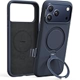 Q3 Silicone 360 Spin for iPhone 17 Pro Case with Stand, Fit for MagSafe, Magnetic Ring Kickstand with Camera Control, Liquid Silicone Rubber Soft Phone Case for iPhone 17 Pro 6.3'', Deep Blue