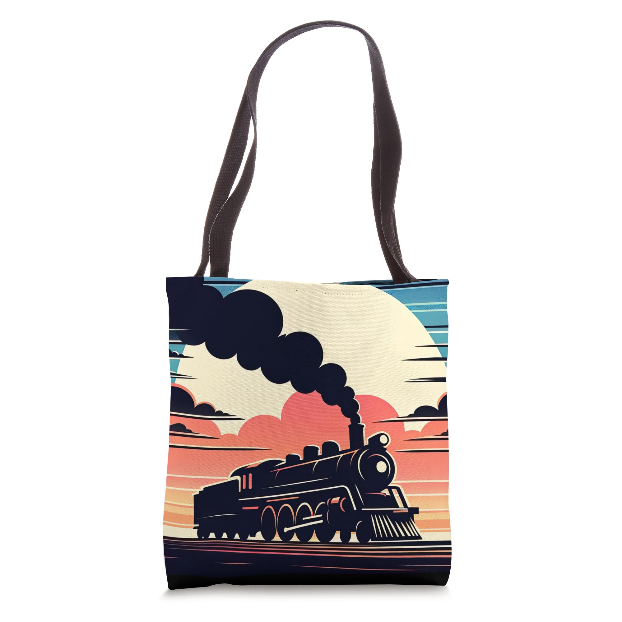 Vintage Steam Engine Train Locomotive Cool Sunset Railroad Tote Bag