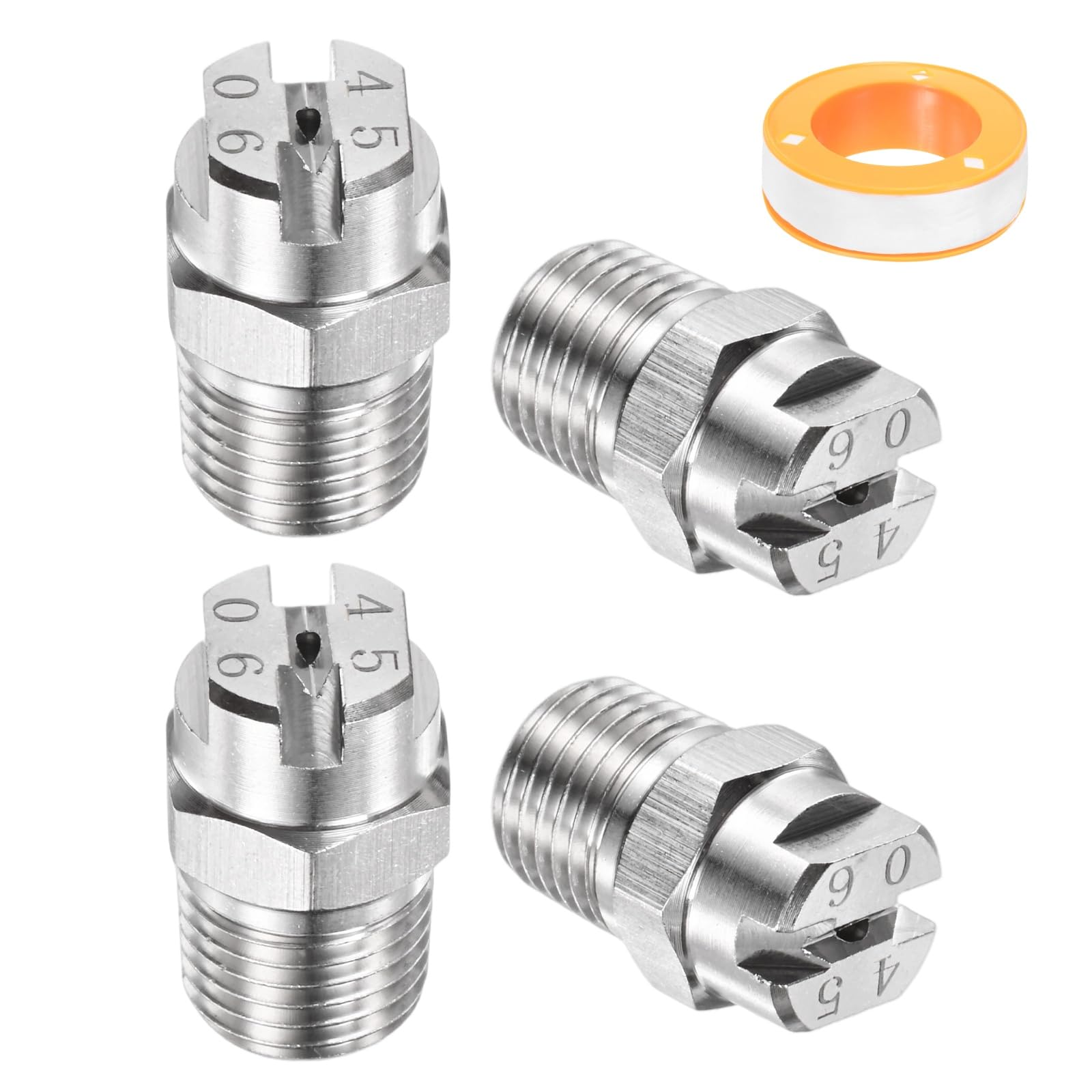 TIXIPEM 1/4" BSP Male 45 Degree Flat Fan Spray Tip [5PCS] - Pressure Washer Nozzles Cleaner Nozzle with Sealing Tape Used for Water Guns - [Stainless Steel-1.6MM Orifice]