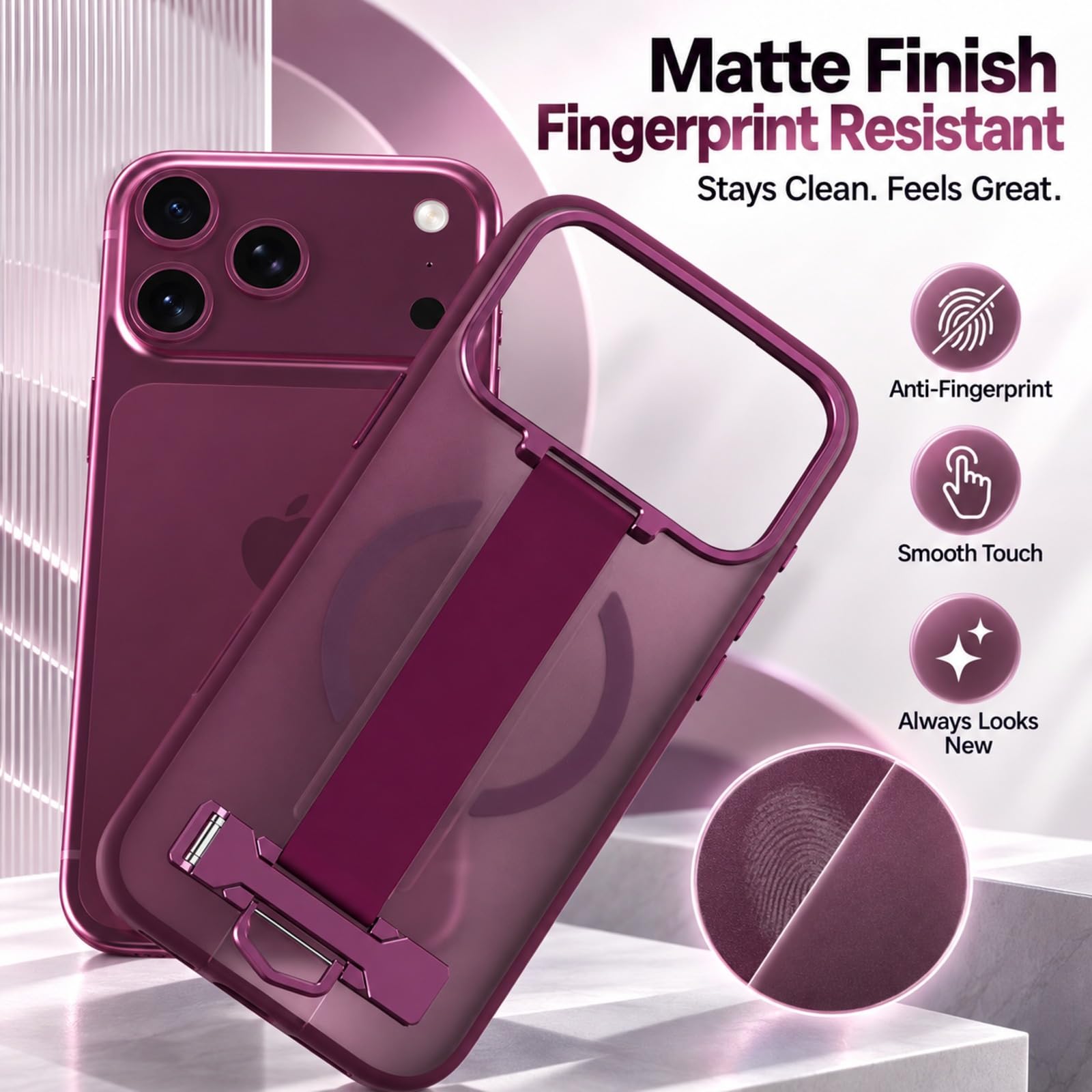 Coque pour iPhone 18 Pro Max, Sangle Arrière, Béquille - Blanc