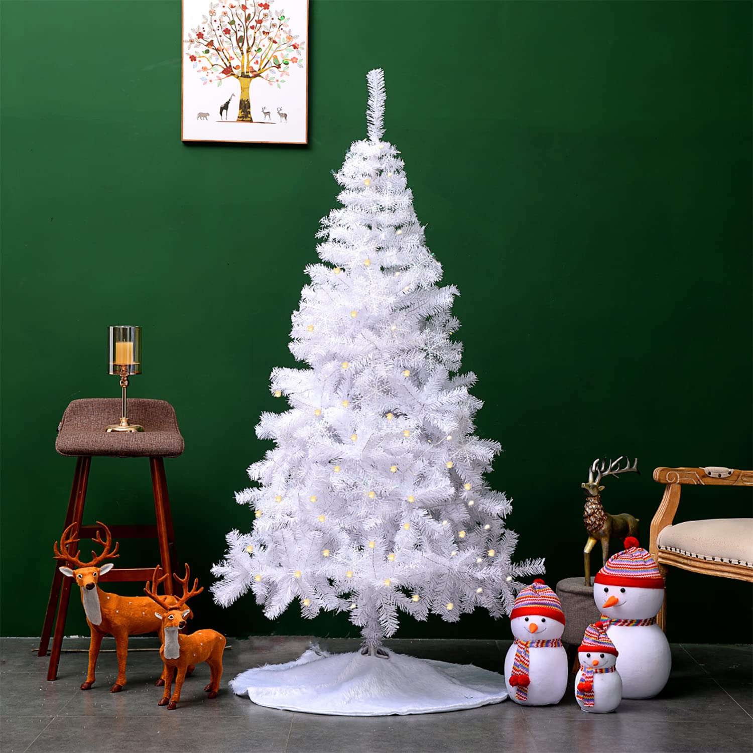GREATOYAR Árbol de Navidad, Árbol de Navidad Artificial, Material PVC, Hogar Decoración para Navidad, con Soporte de Metálico, Fácil Montaje, Altura 210cm, Blanco