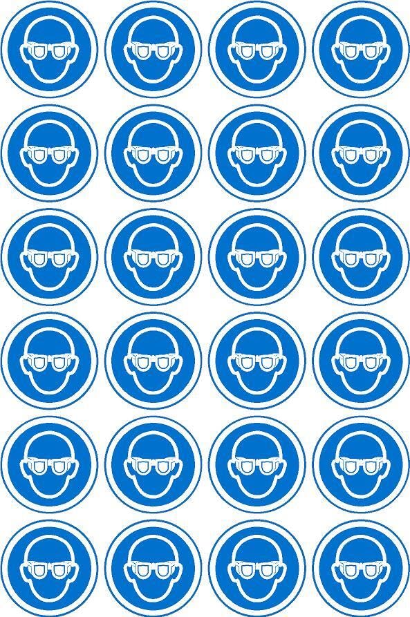 Safety glasses sign, 50mm circle - Pack of 24 stickers on A4 sheet