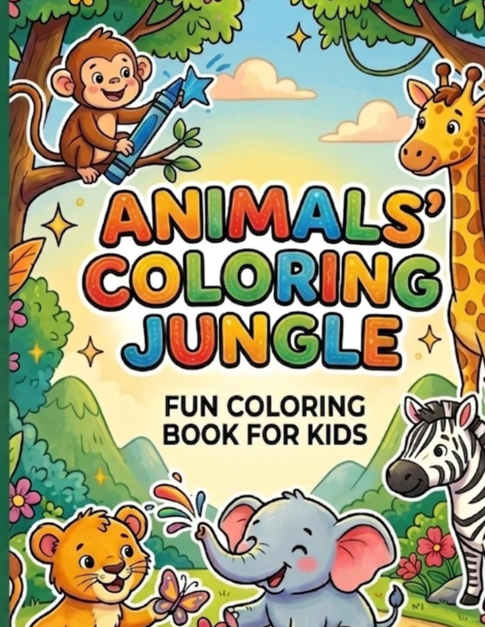 Animals' Coloring Jungle: Cute Jungle Animals Coloring Book for Toddlers and Kids, 40 Fun Illustrations for Creativity and Early Learning.
