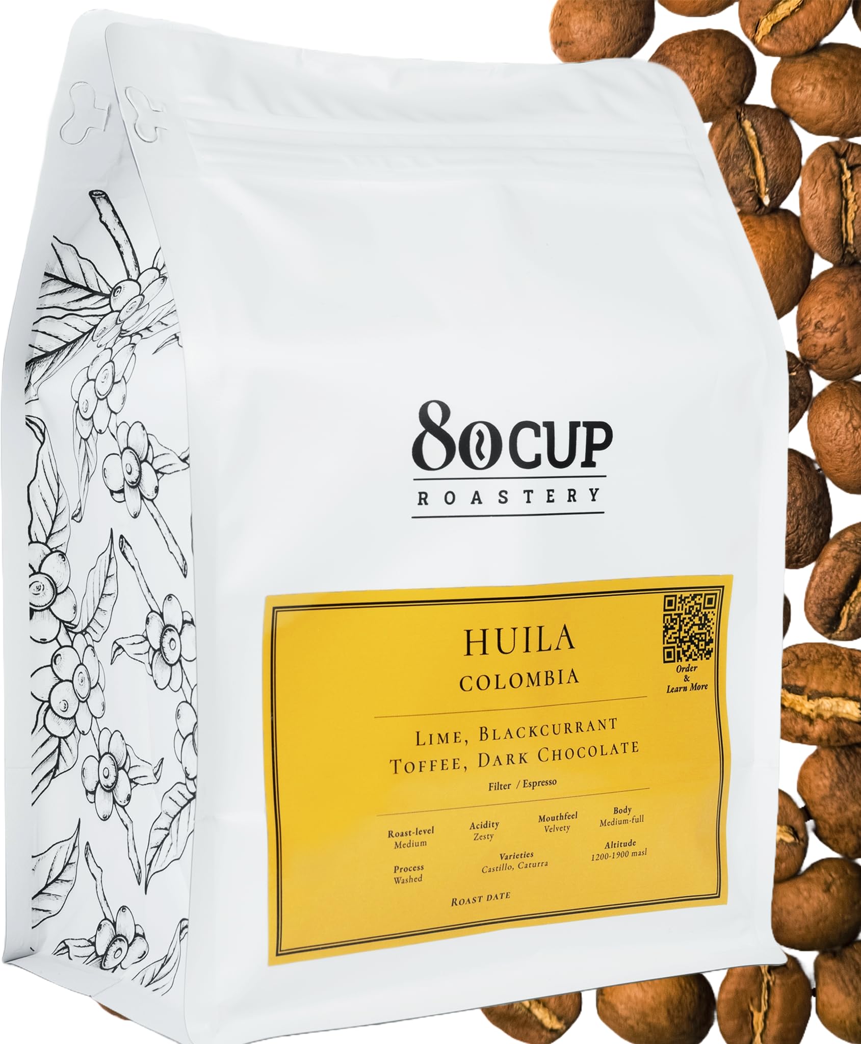Freshest Specialty Coffee Beans | 80 CUP Roastery | Single Origin ~ Roasted After Order (1000g, Colombia Huila)