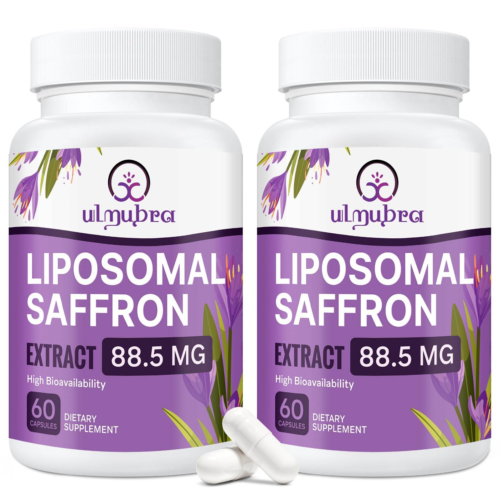 Liposomal Saffron Supplements 88.5 mg, Maximum Absorption, 100% Pure Saffron Extract Capsules for Mood, Energy, Vision & Focus - 120 Vegan Capsules