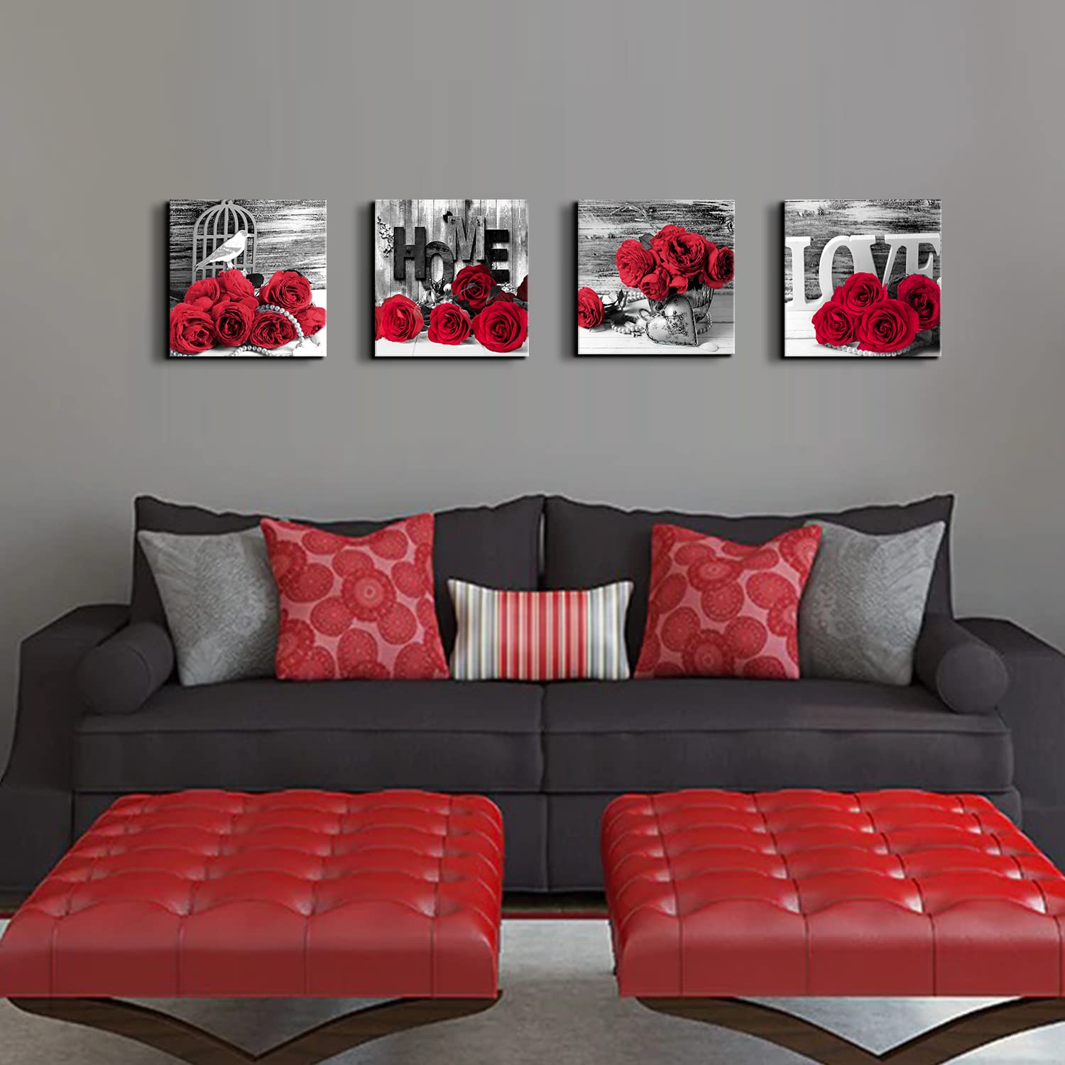 Amazon.com: Black and Red Wall Decor Ruby Red Flower