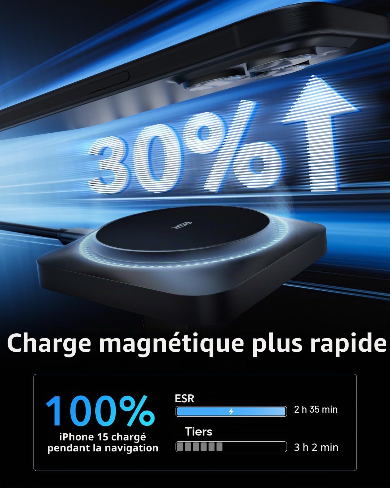 ESR Support Telephone Voiture Magsafe avec CryoBoost, Chargeur Magsafe Voiture sans Fil, Support Telephone Magnétique pour iPhone Air/17/17e/16/15/14/13/12, S25/S26,Chargeur de Refroidissement Rapide
