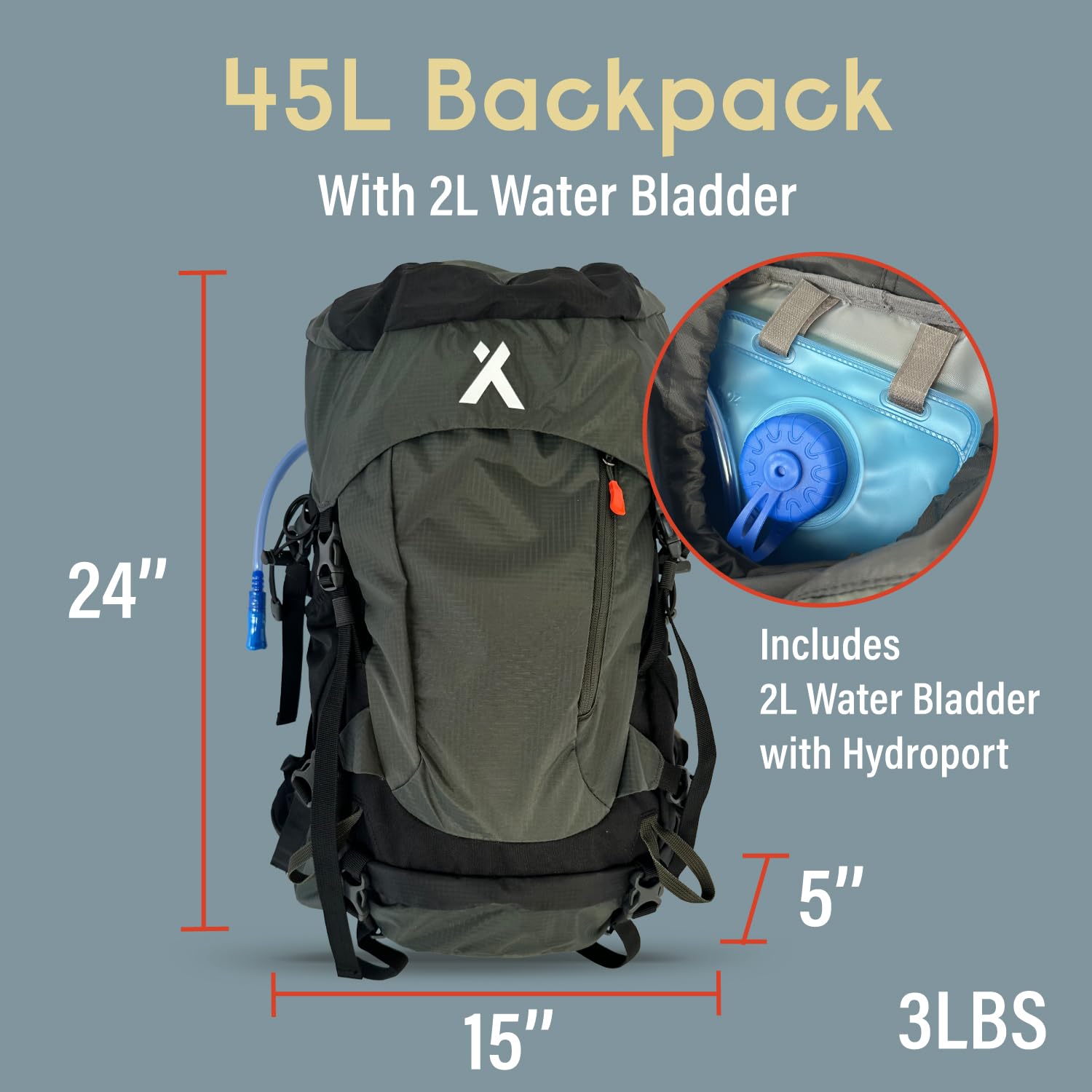 Bear Grylls 45L Hiking Hydration Backpack, Day Pack With 2L Water Bladder, Lightweight and Perfect for Camping, Running, Cycling, Mountain Biking, Skiing, Snowboarding For Men and Women - Black