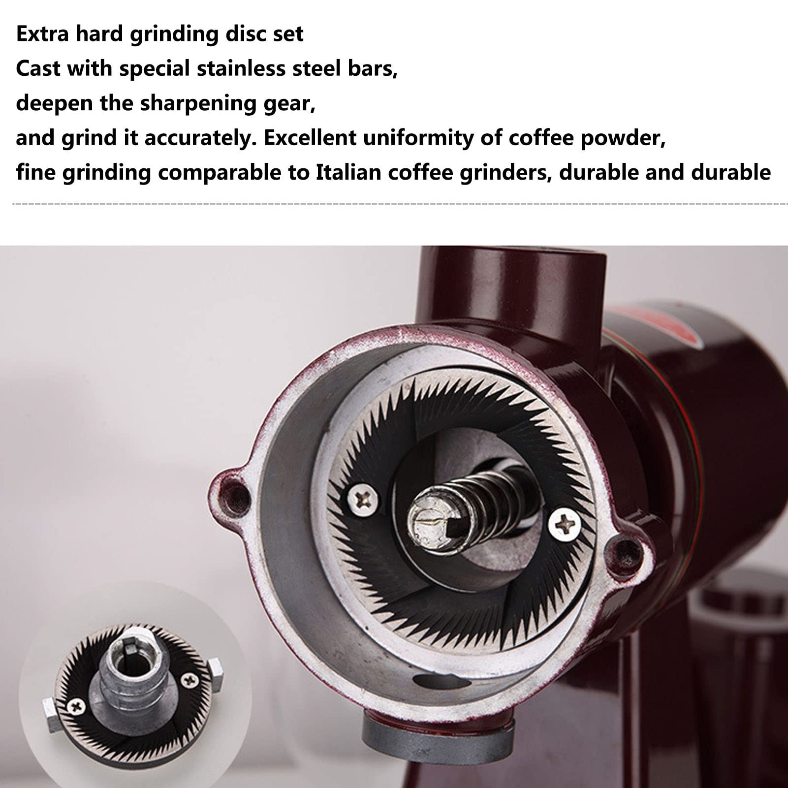 Elektryczny stożkowy młynek do kawy, przenośny, ze stali nierdzewnej, z regulowanymi ustawieniami do espresso, przypraw, ziół, orzechów, ziaren (rozmiar: ulepszony czerwony 220 V)