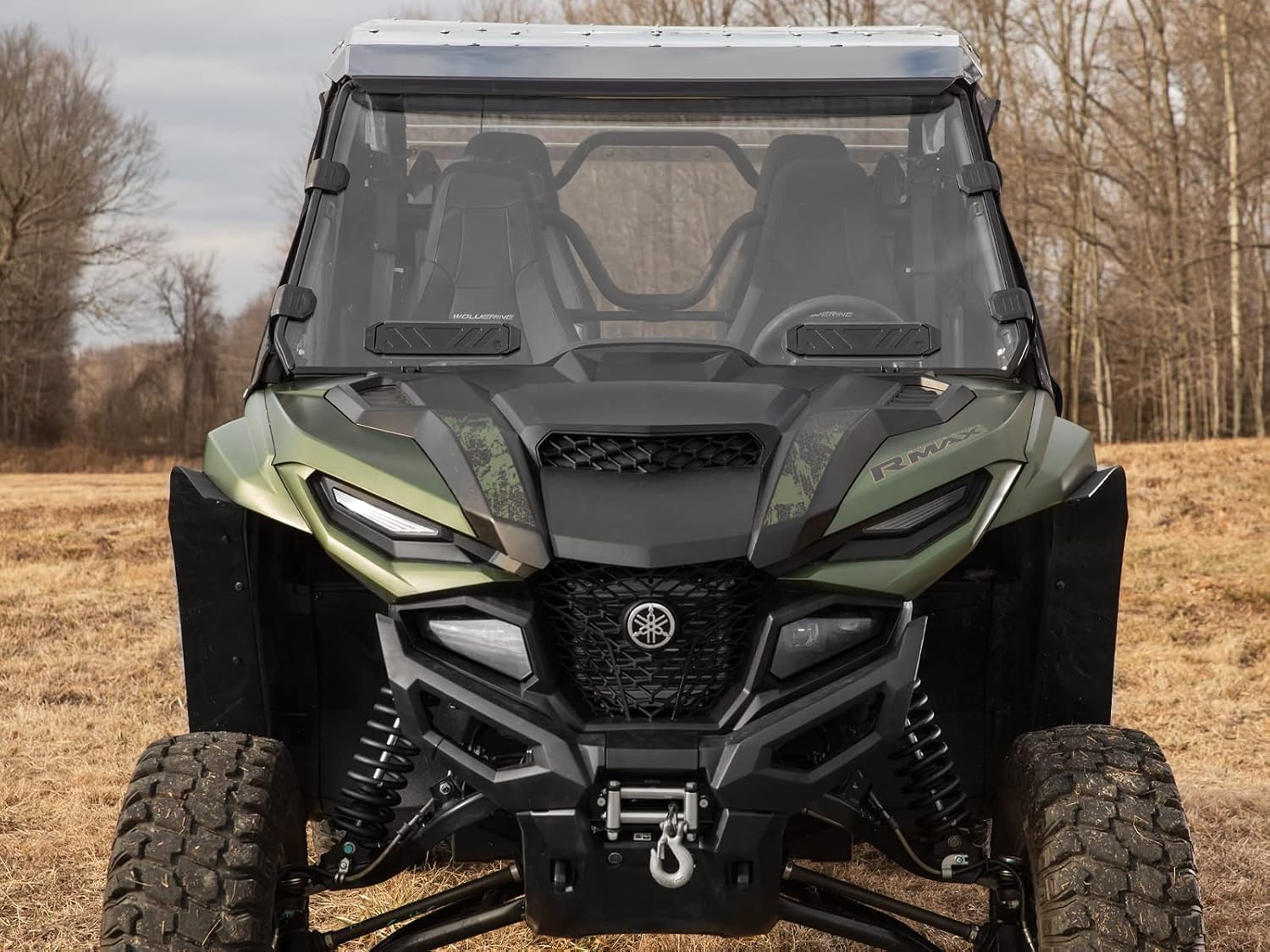 SuperATV Vented Full Windshield Compatible with 2021+ Yamaha Wolverine RMAX 2 / RMAX 4 | 1/4" Polycarbonate | Fully Closed, Half-Open, or Fully Open Positions | Includes Pre-installed Bulb Seal