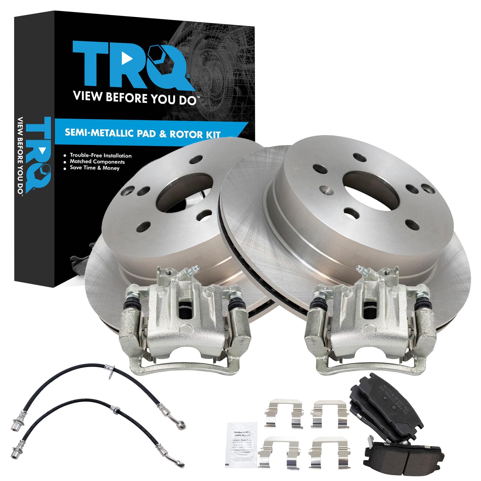 TRQ Rear Brake Pad &amp; Rotor Kit Semi-Metallic Compatible with 2010-2012 Chevrolet Equinox 2010-2011 GMC Terrain