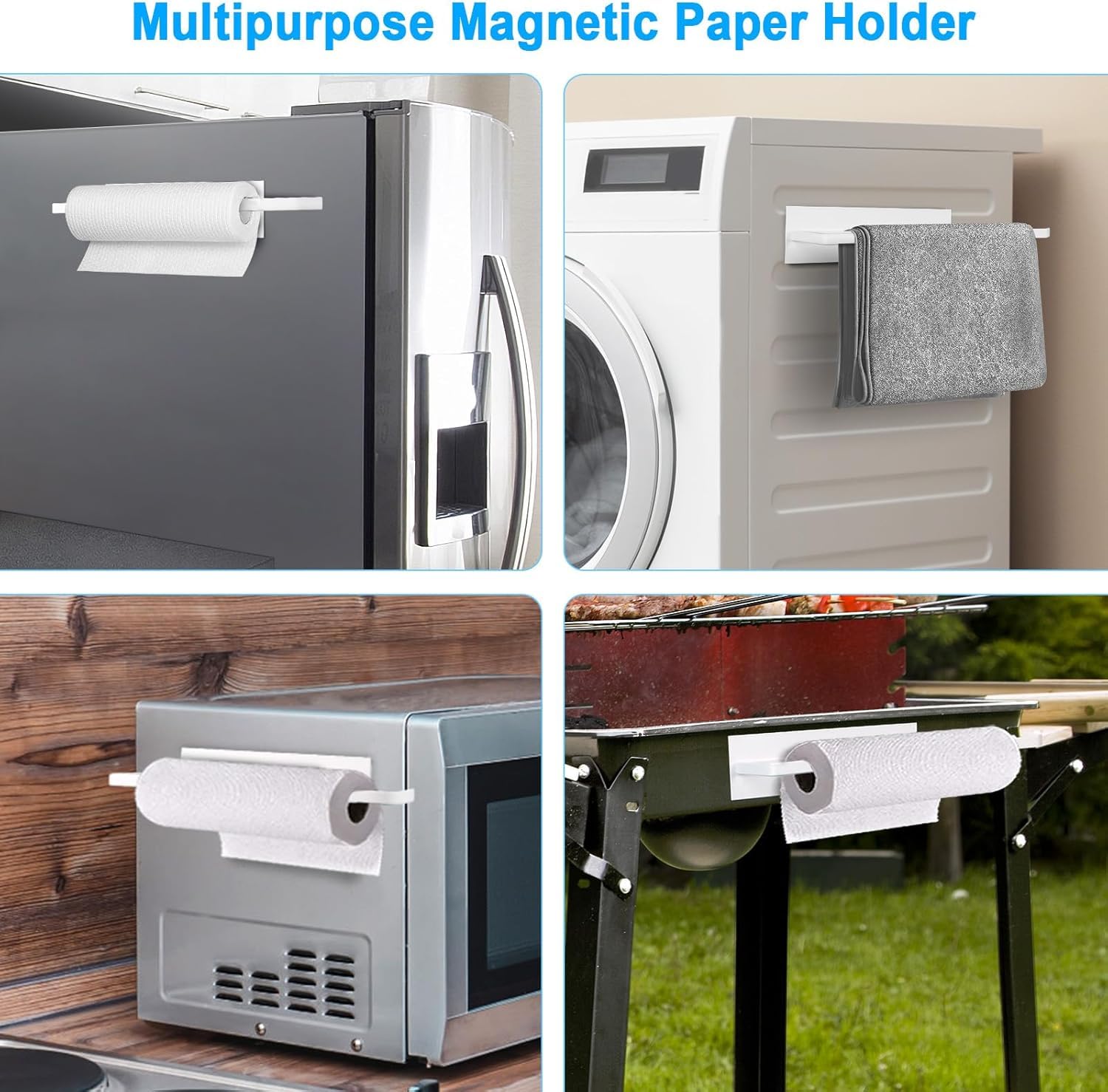 OrganizeMee Soporte magnético para toallas | Portarrollos de papel de aluminio para cocina, soporte para toallas de papel de plástico | Organizador multiusos | Se puede pegar al refrigerador, horno