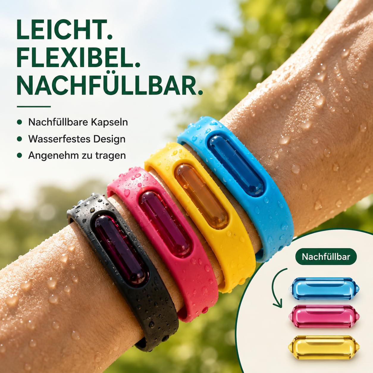 Bronoir Mücken-Abwehrband,Kinder & Erwachsene Verstellbares Silikon Abwehrband Wasserdicht für Camping Outdoor (5 stück)