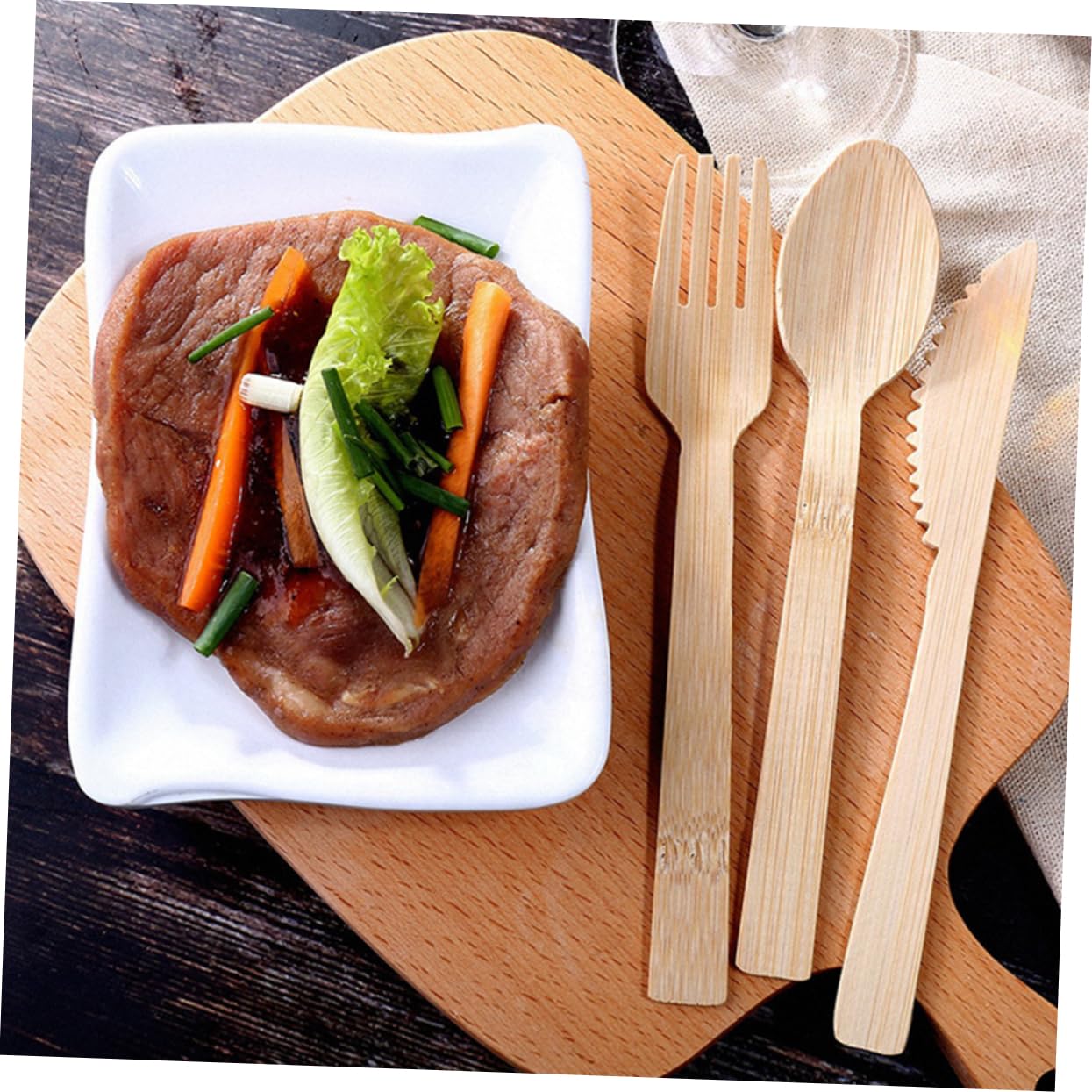 Didiseaon Elegant 50 Pack Disposable Wooden Knife Fork Spoon Napkin Set for Dinner Wedding