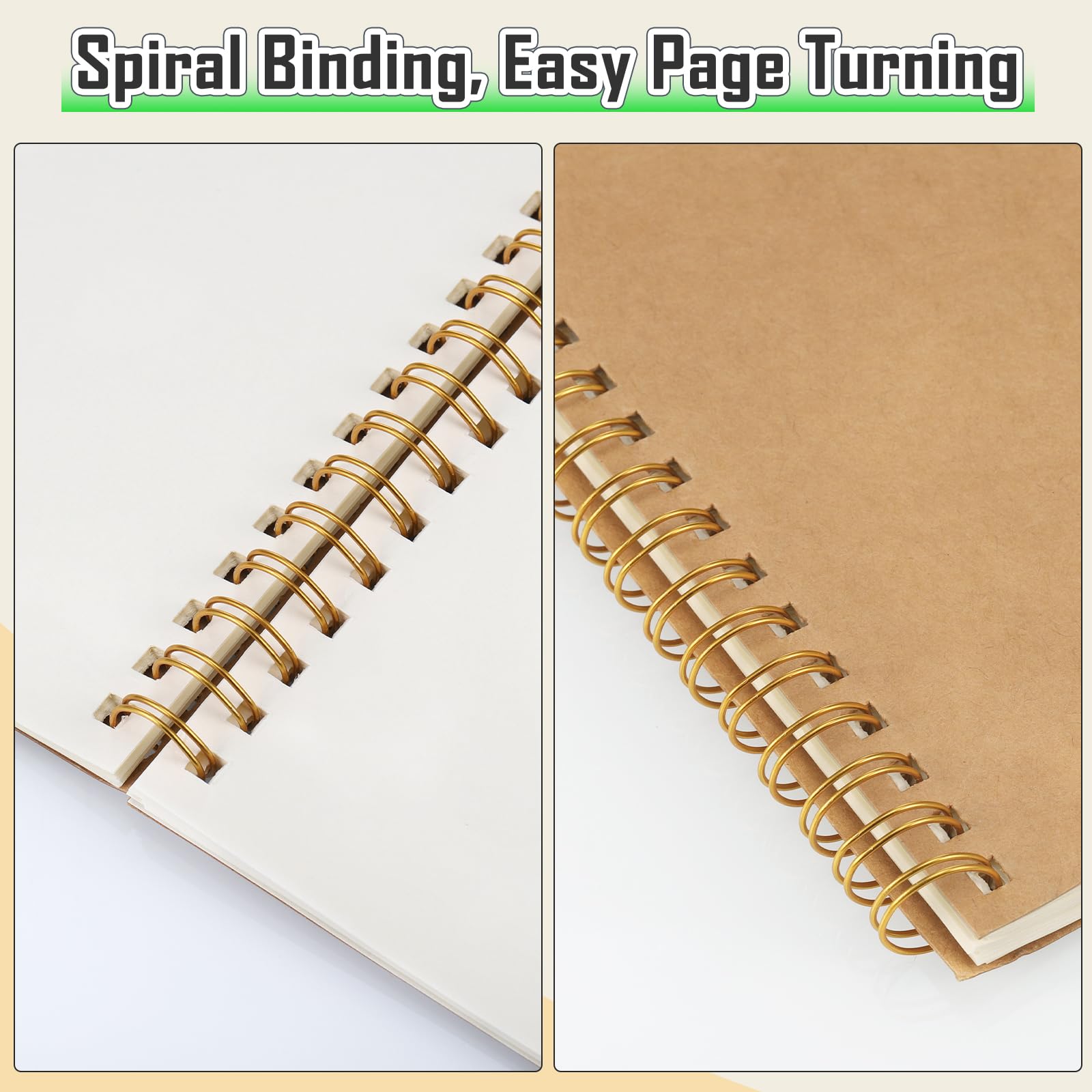 Carnet Cpirale Page Blanche A5, 4 Pièces Basics Carnet de Notes, Vierge, Bloc-Notes Couverture Kraft 100 Pages