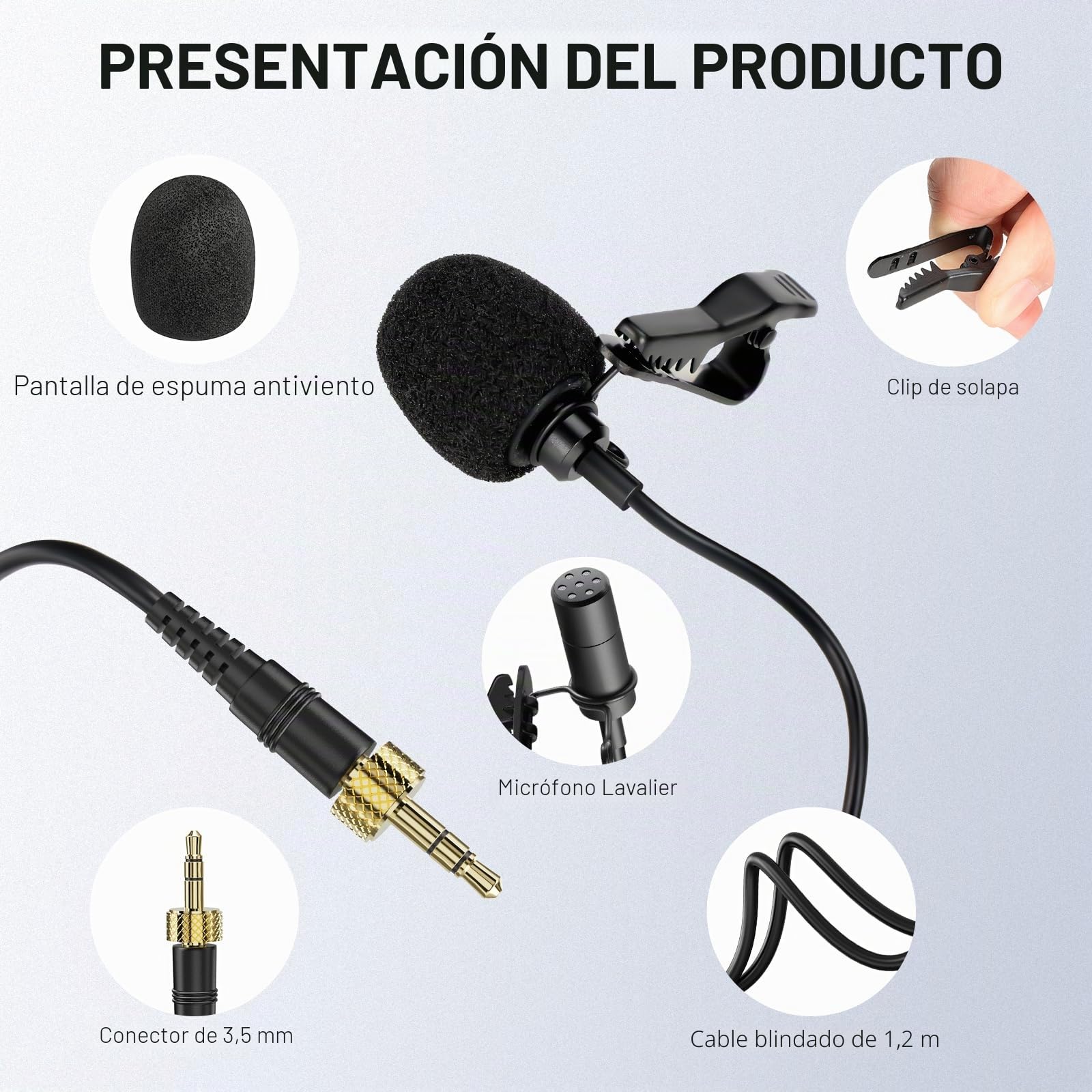 NEEWER Micrófono Lavalier Solapa (Paquete de 2), Cable Clip On Micrófono Lav Condensador Omnidireccional Compatible con Rode GO II dji Wireless Inalámbrico Transmisor Mic para Youtube Live Stream,CM5