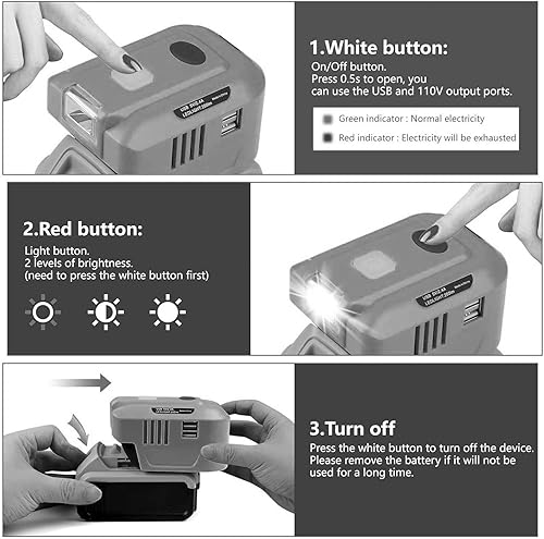 Miniatura 6 de Inversor de fuente de alimentación de 150 W para Dewalt 20 V, TEPULAS DC 20 V a CA 120 V, generador inversor de corriente alterna 120 V, adaptador