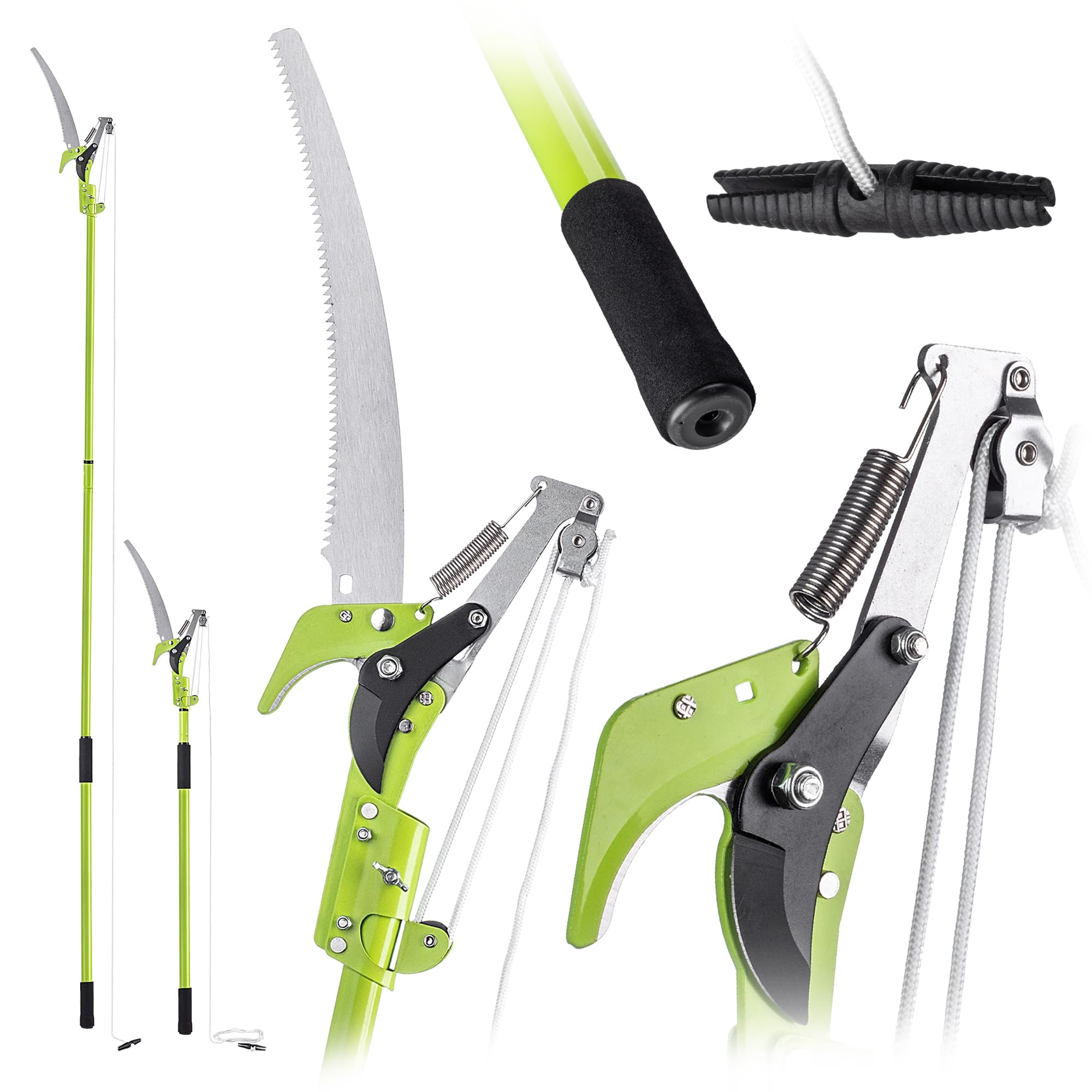 KADAX Sierra de arrastre 2 en 1 con podadora integrada, sierra de árbol con mango telescópico, 142-287 cm, sierra telescópica con tijeras de podar