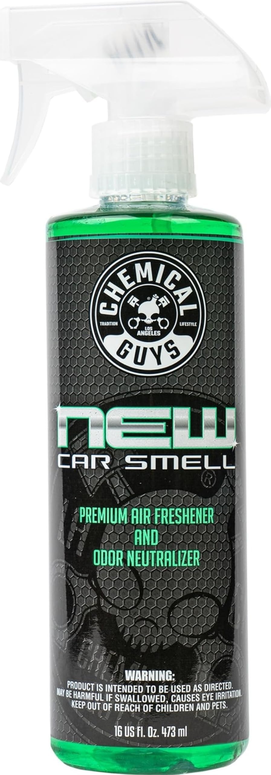 Chemical Guys New Car Smell Air Freshener and Premium Odor Eliminator Refreshes & Neutralizes Odors, Great Car Fresheners for Trucks, SUVs, RVs, and More - 16 oz