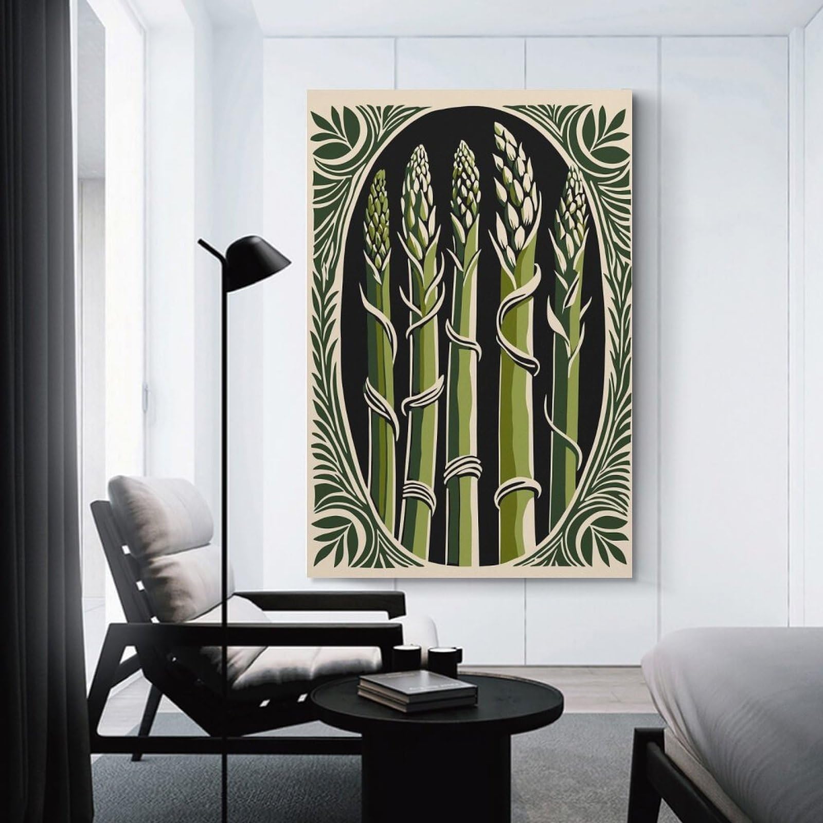 Junmoney Asparagus Art Nouveau Illustration Canvas Wall Picture 24x36inch(60x90cm), for Study, Office Or Focused Interiors, Home Office Artwork with Decorative Appeal