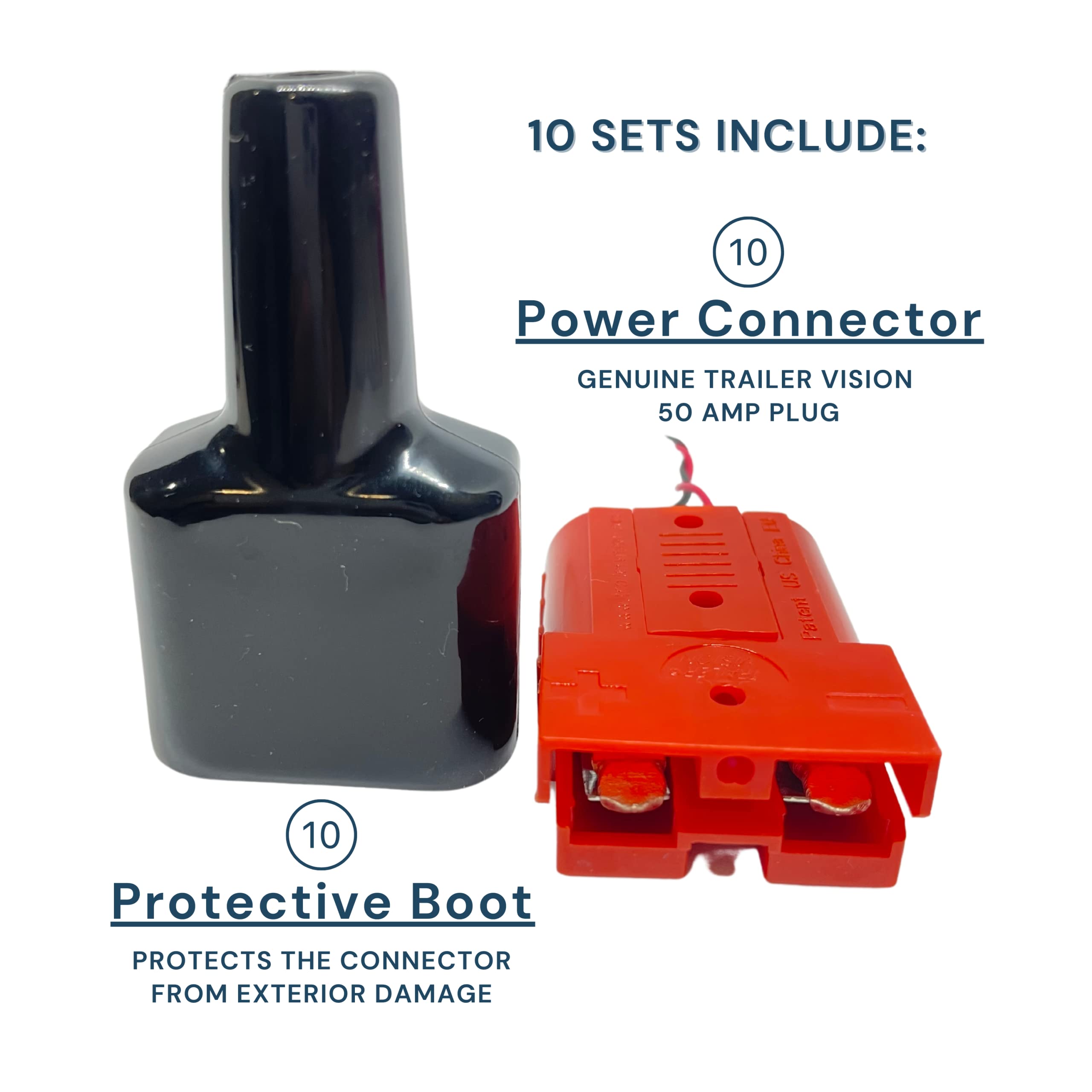 Trailer Vision 50 Amp Anderson Connector w/Boot - Fits SB50 50A Quick Connect/Disconnect Plug Compatible with Dust Cable Sheath Cover 50A/240V Power Connector - No Soldering No Crimping - Red 10 pcs