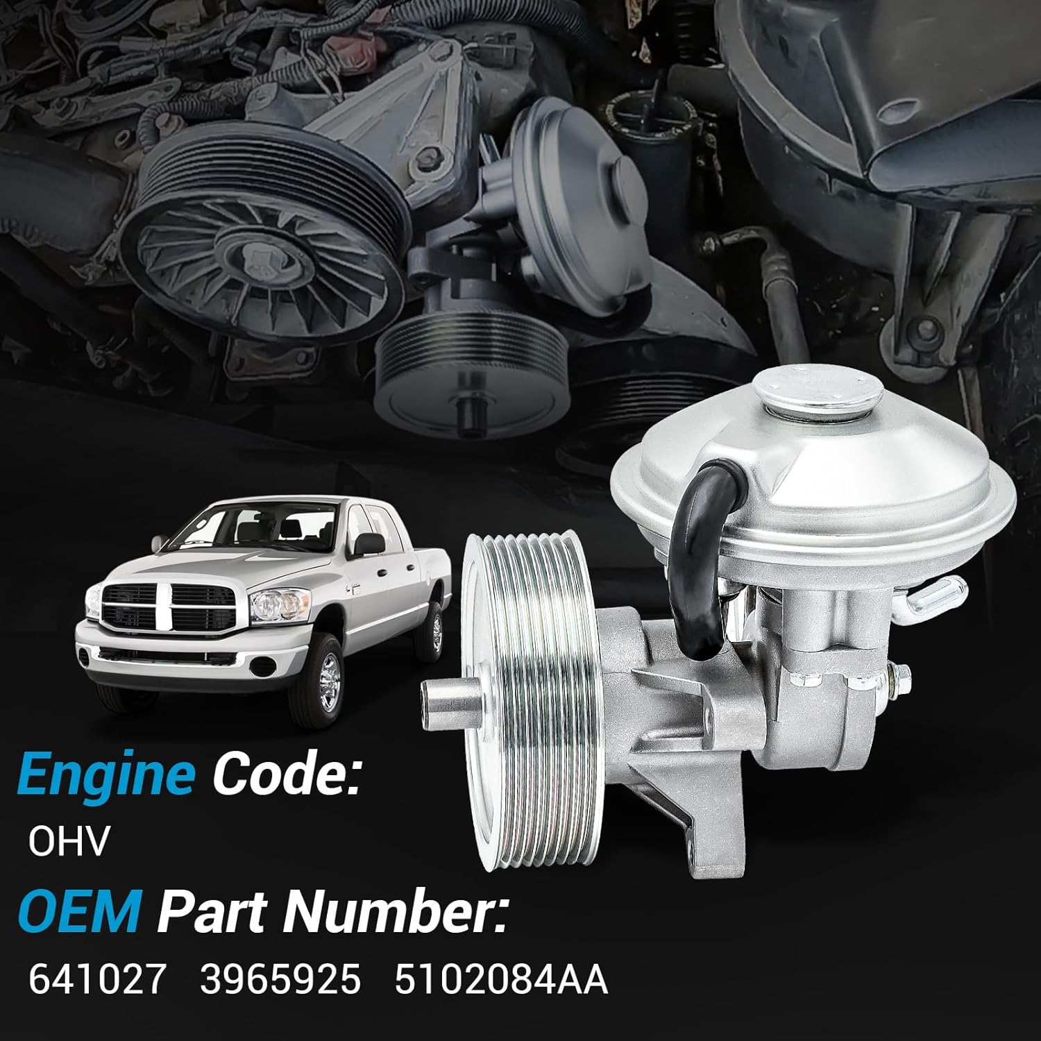 5102084AA Mechanical Engine Brake Vacuum Pump Compatible with Dodge Ram 2500 3500 5.9L 6.7L Cummins 64-1027