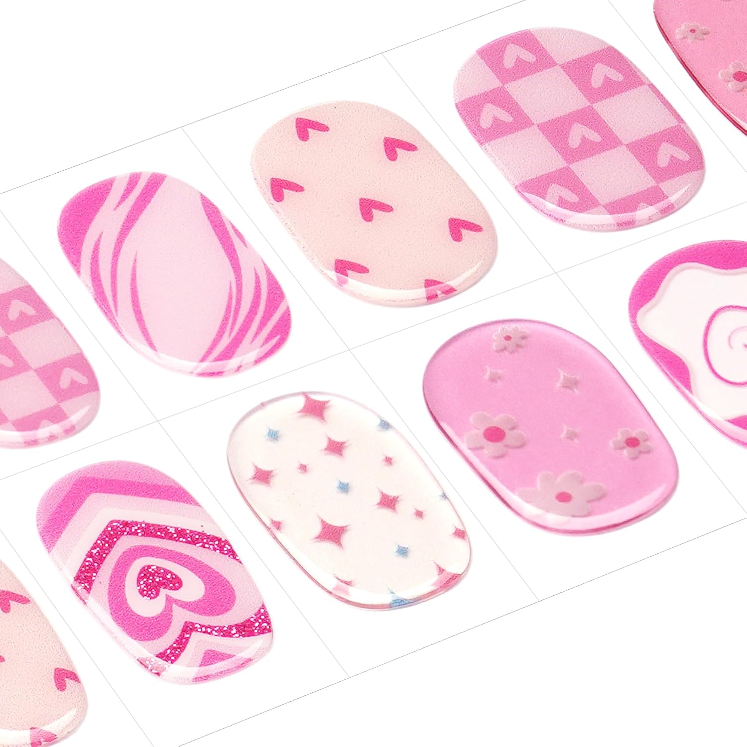 DANNI & TONI Kids Gel Nail Strips Heart Smiling Face Stars Flowers Salon-Quality Peel & Stick Manicure for Children (Age 6+)– Safe, Long-Lasting, Easy to Apply |Heart Glitz
