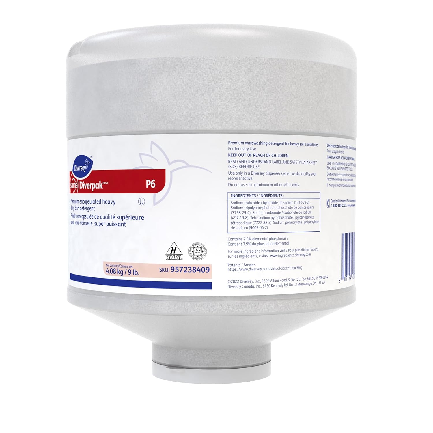 Diversey 957238409 SUMA DiverPak P6 Premium Encapsulated Heavy Duty Dish Detergent, Unscented White Powder, Capsules, 9-Pounds