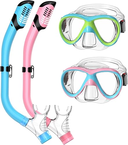 Miniatura 12 de Kids Snorkel Set, Dry Top Snorkeling Gear for Kids, Diving Mask for Youth Boys Girls Age 5-15, Tempered Glass Swimming Goggles Combo Set, Anti-Fog