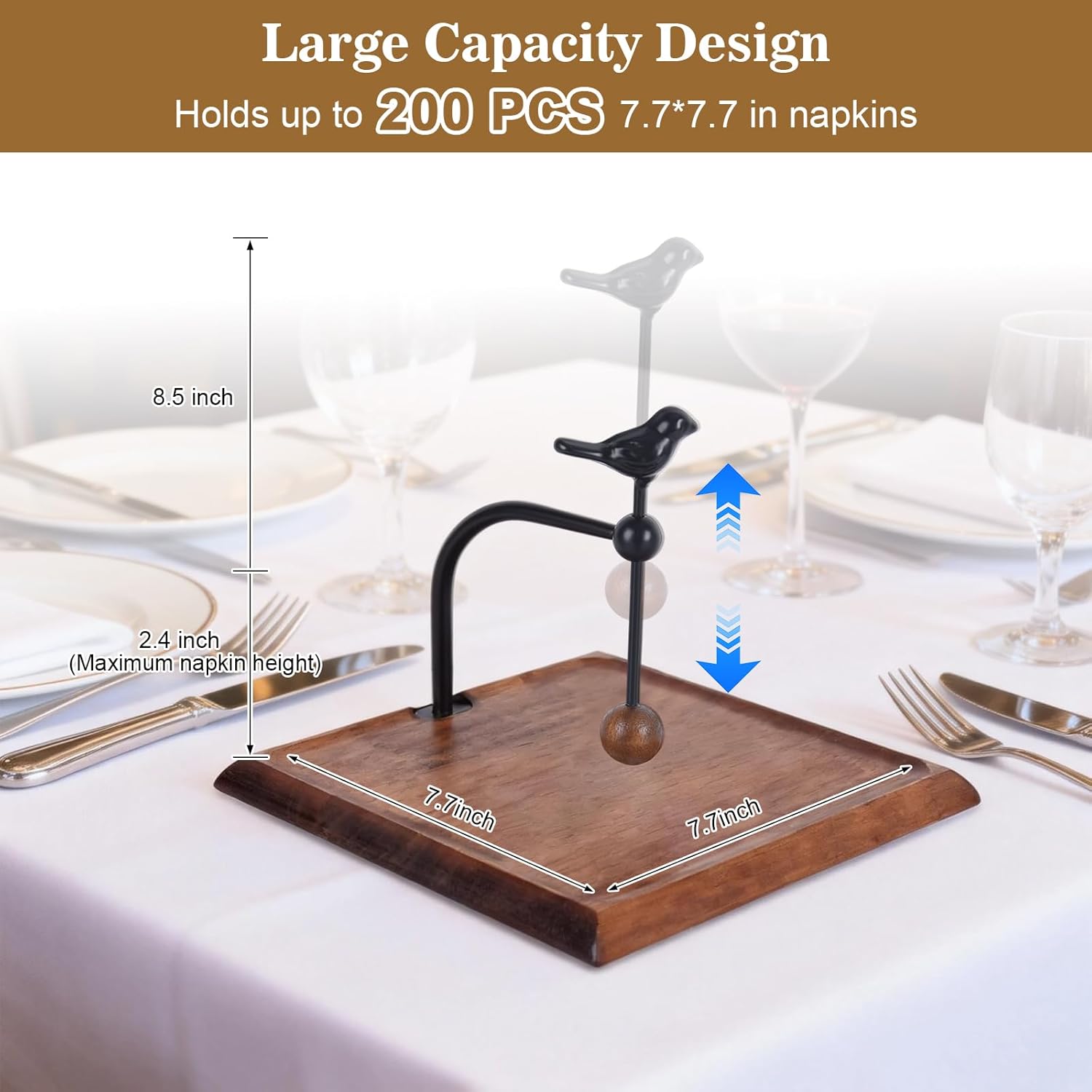 Napkin Holder for Table,Wooden Napkin Dispenser with Weighted Arm,Cocktail Napkin Holder for Kitchen,Party, Home Decor, Picnic, Bar,Cafe.