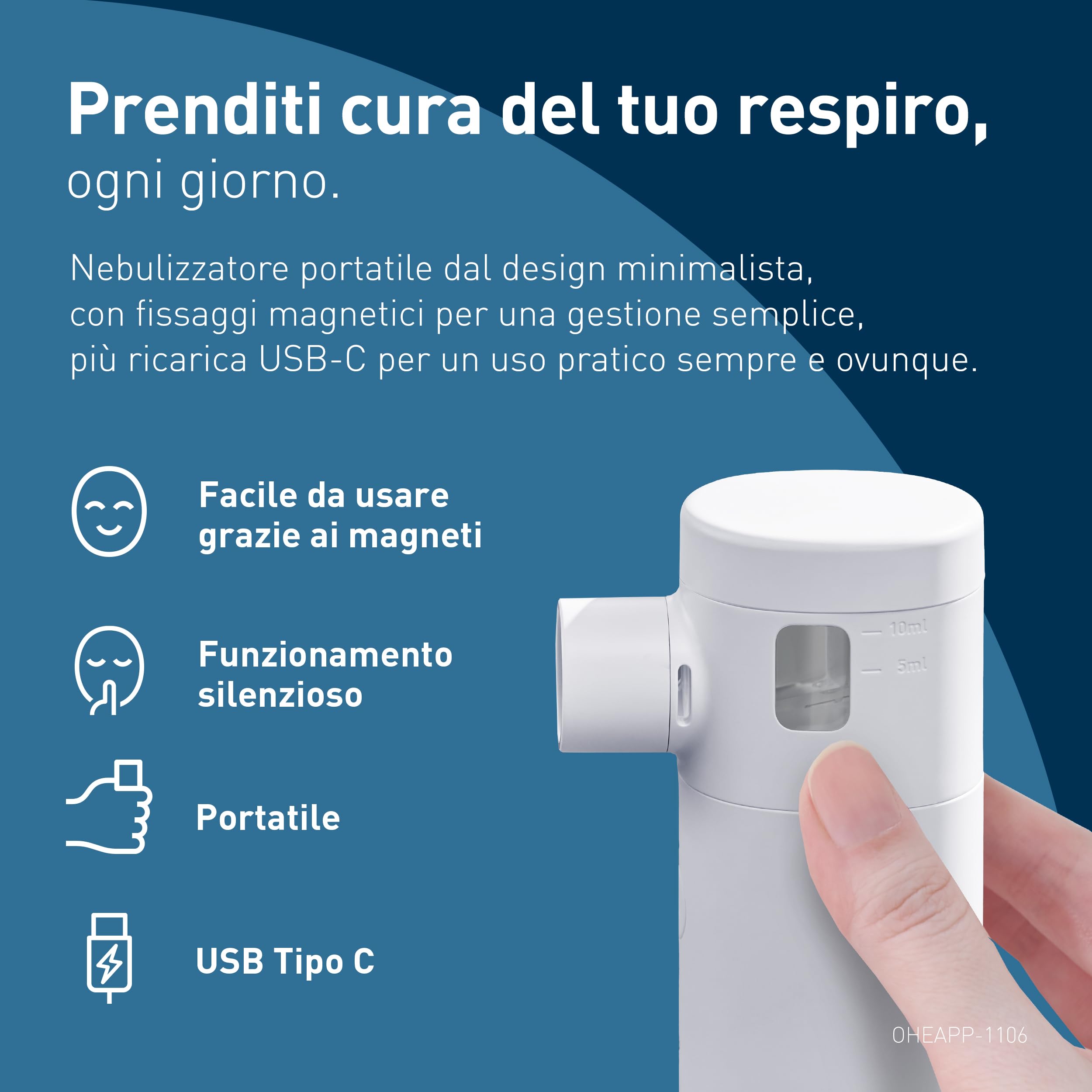 OMRON MicroAir Move Aerosol Mesh Portatile Silenzioso | Macchina Aerosol Adulti Bambini con Maschere e Boccaglio | Ricaricabile USB-C | Design Compatto per Casa e Viaggio