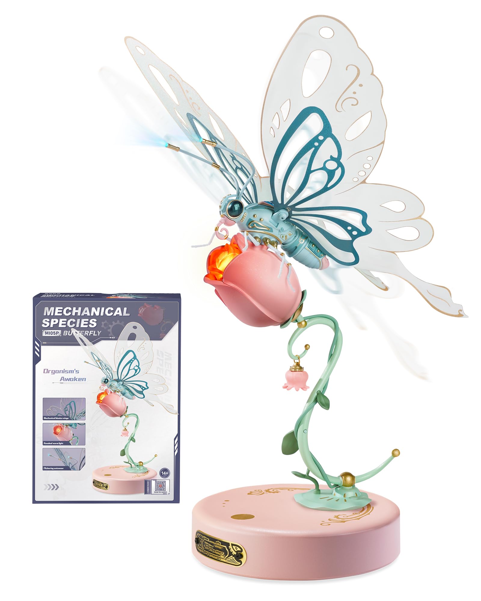 ROBOTIME MI05P Warm Rose Pink Mechanical Butterfly Plastic Model