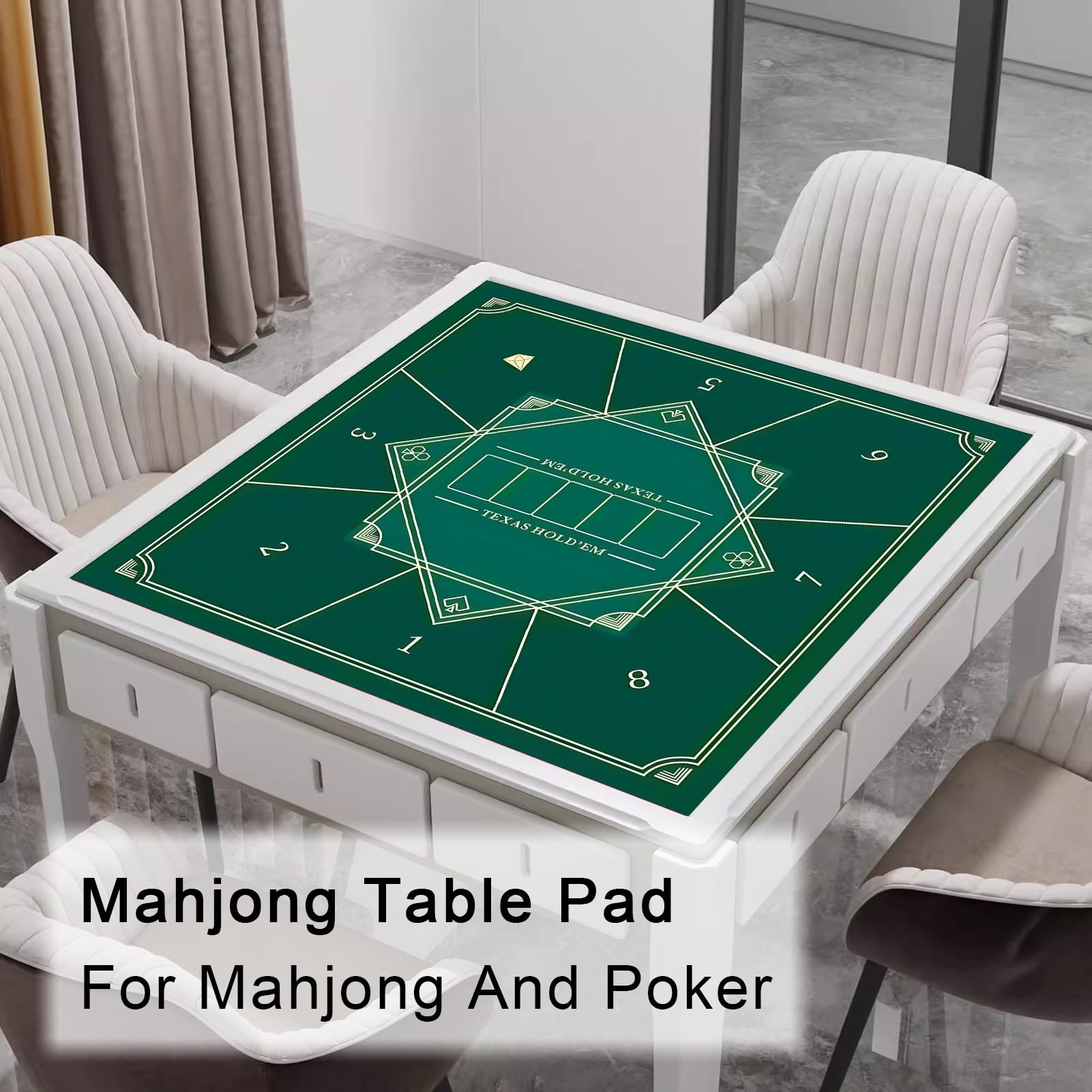 Poker-Matte, Tischmatte for Mahjong, quadratische Mahjong-Tischmatte, Spieltischmatte mit Regeln(Grün,80x80cm(31.49x31.49in))