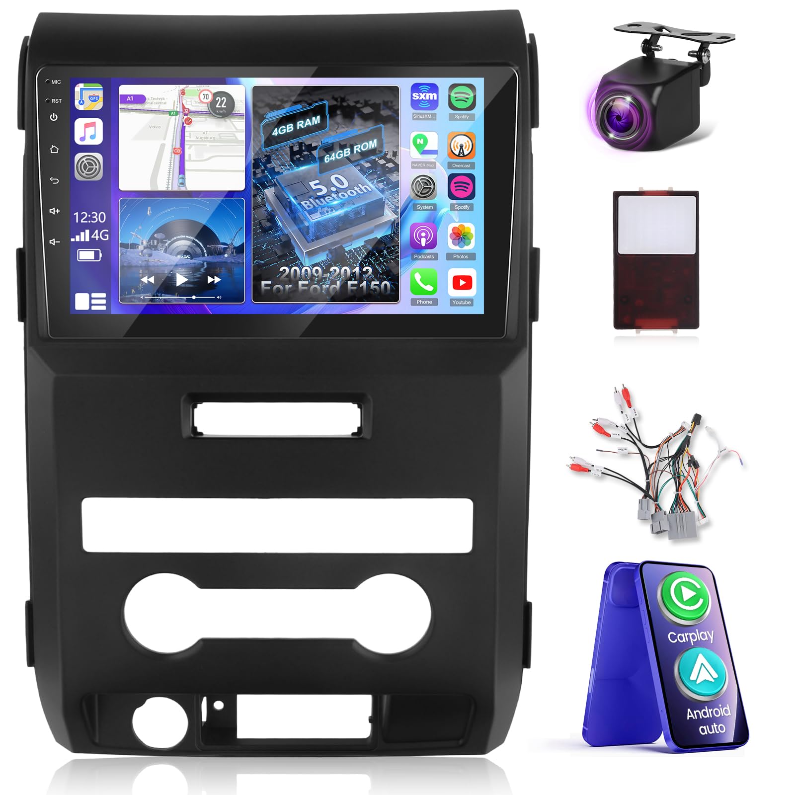 View 1 of [4+64G] for Ford F150 F-150 2009-2012 Upgrade Radio: NHOPEEW 9 inch IPS Touchscreen Android Stereo - Wireless Carplay and Android Auto, Custom Homepage, 5G/WiFi, DSP/EQ + Backup Camera + Canbus