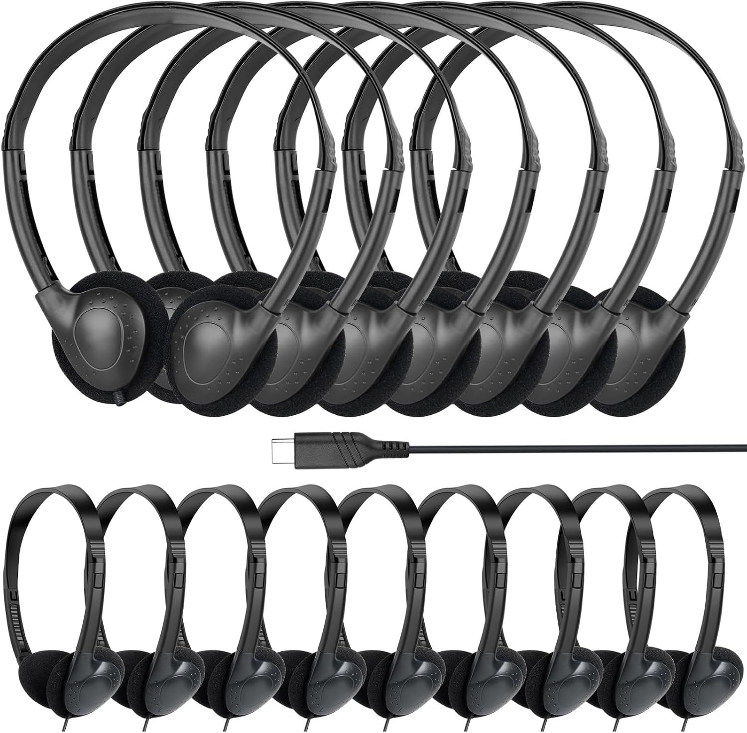 USB C Headphones Bulk 20 Pack for Classroom School Kids,On-Ear Wired Type C Headphones Compatible with Pad Smartphones (Black)